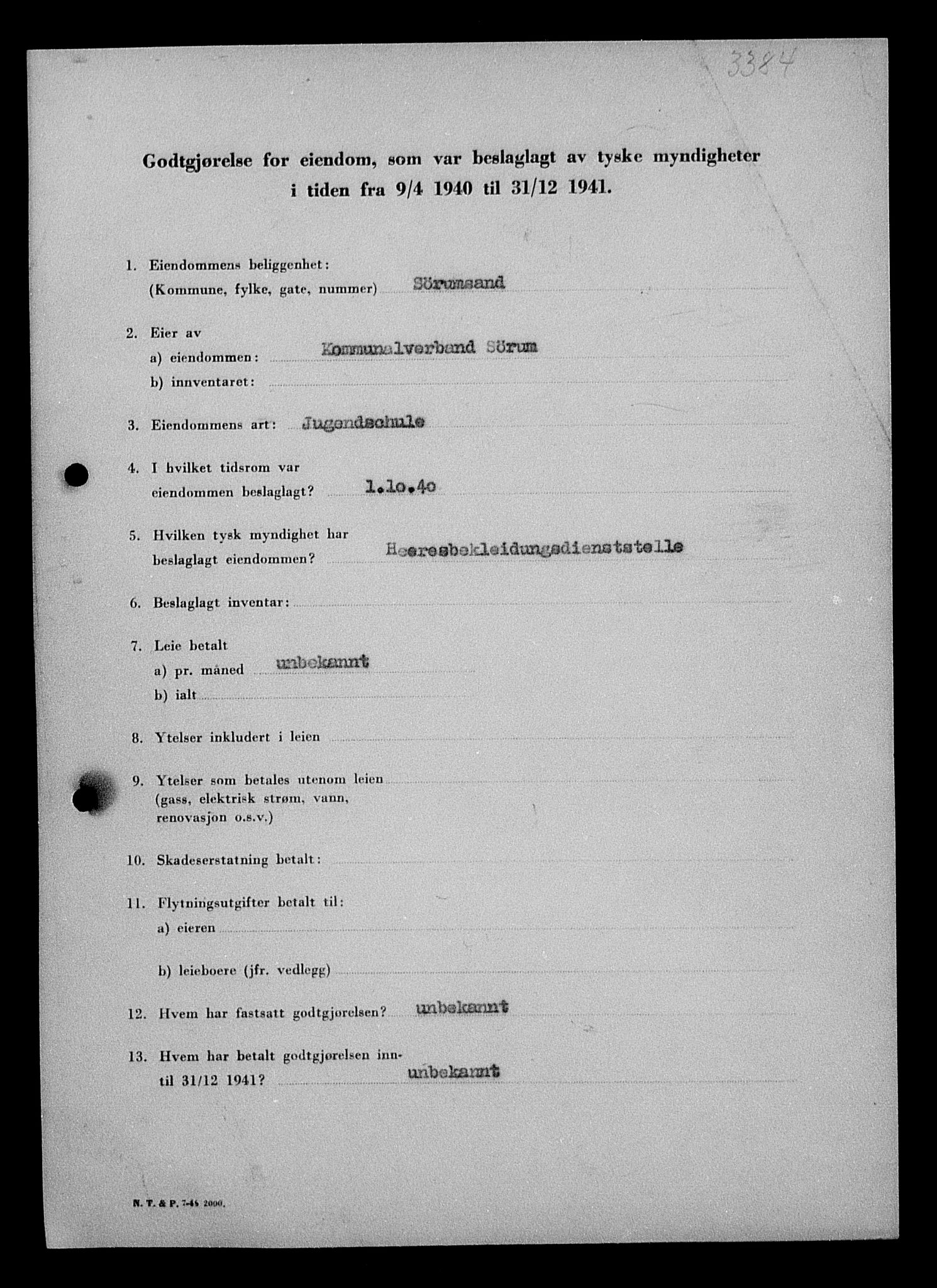 Justisdepartementet, Tilbakeføringskontoret for inndratte formuer, AV/RA-S-1564/I/L1010: Godtgjørelse for beslaglagt eiendom, 1940-1941, p. 146