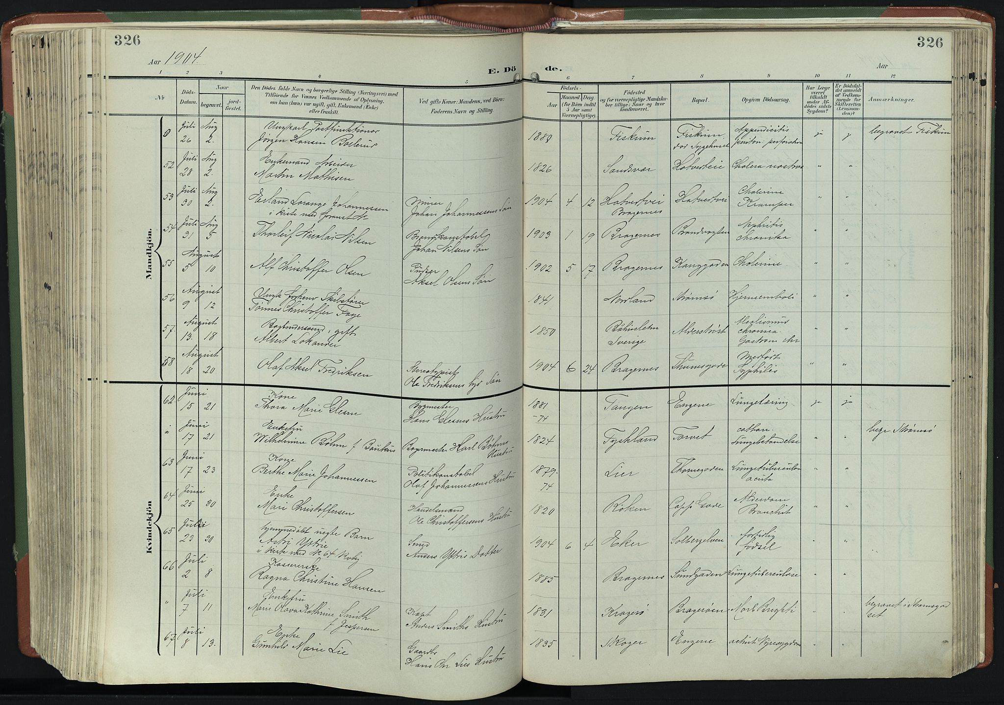 Bragernes kirkebøker, AV/SAKO-A-6/F/Fb/L0009: Parish register (official) no. II 9, 1902-1911, p. 326