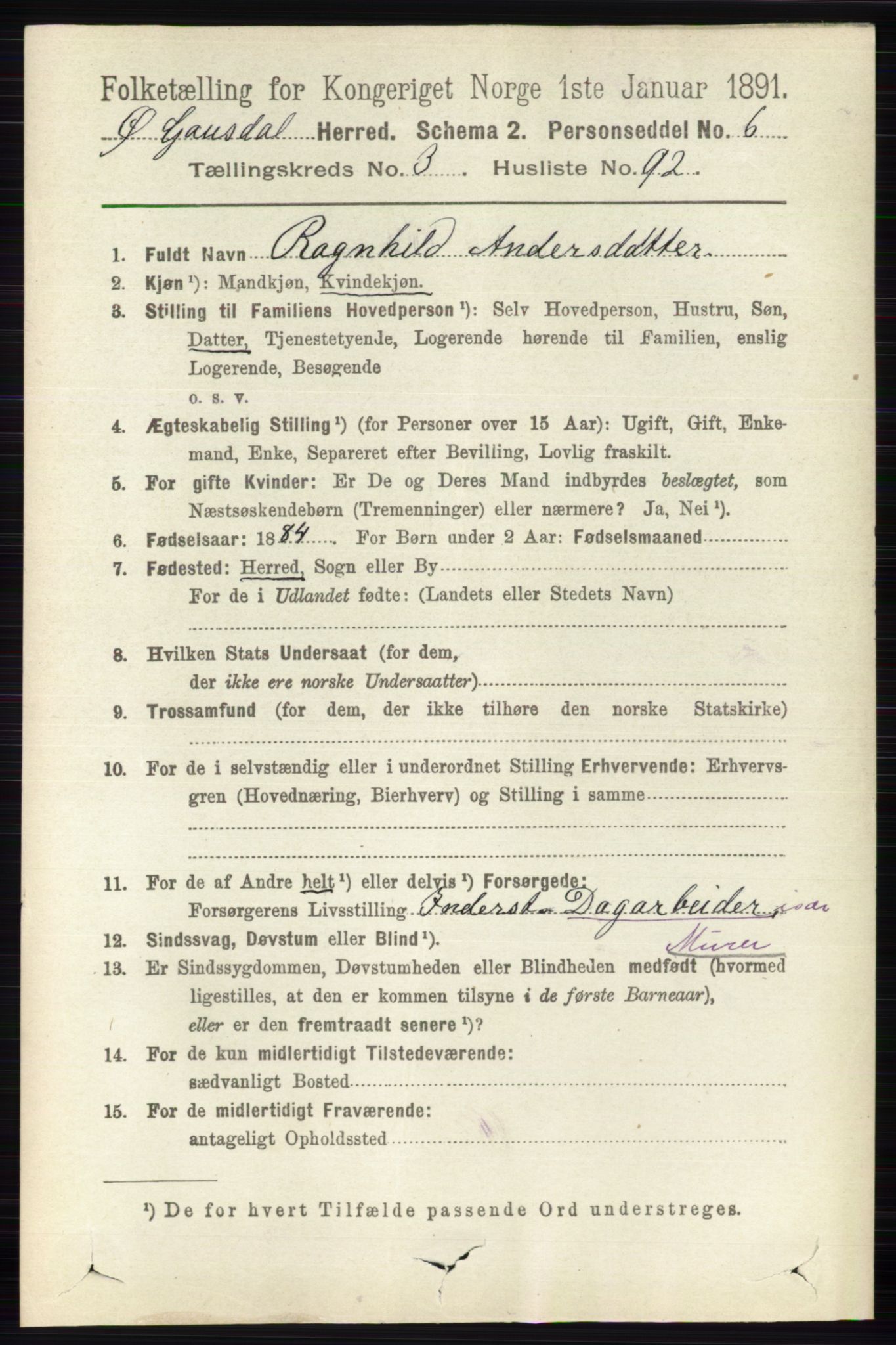 RA, 1891 census for 0522 Østre Gausdal, 1891, p. 2376