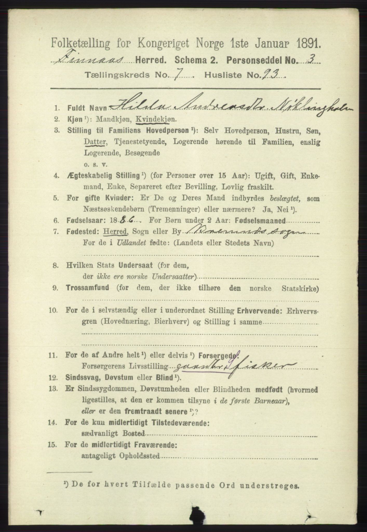 RA, 1891 census for 1218 Finnås, 1891, p. 3289