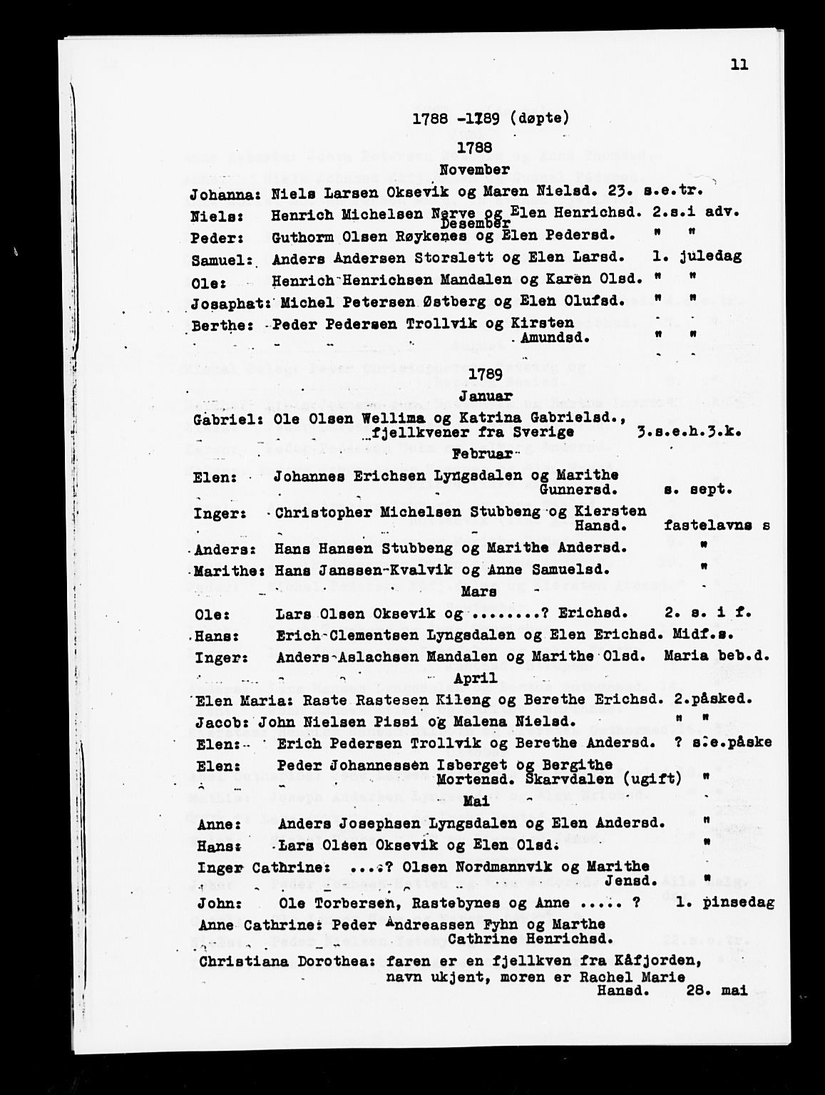 Lyngen sokneprestembete, AV/SATØ-S-1289/H/He/Hea/L0002kirke: Parish register (official) no. 2 og 3 (avskrift), 1782-1790, p. 11