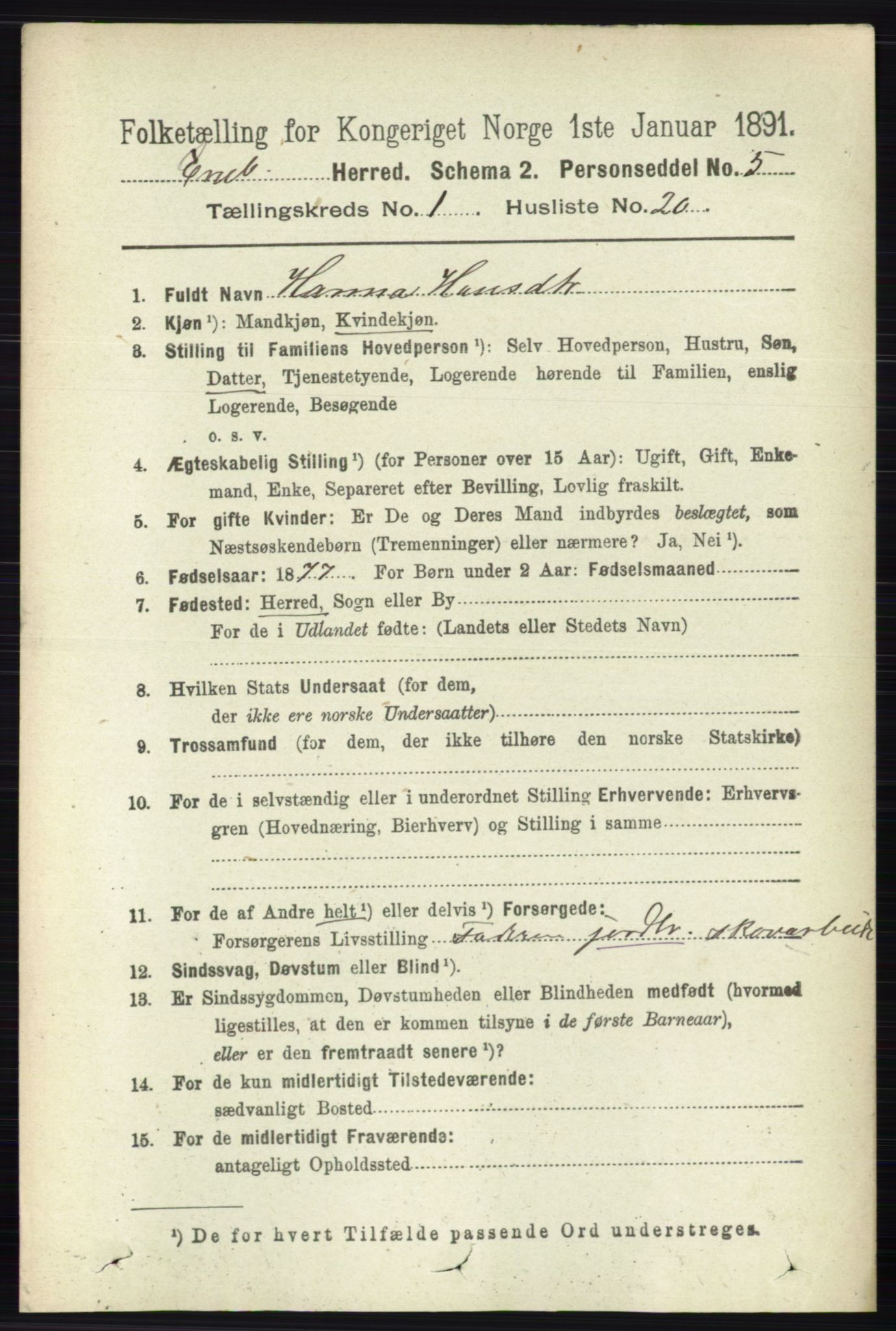 RA, 1891 census for 0229 Enebakk, 1891, p. 226