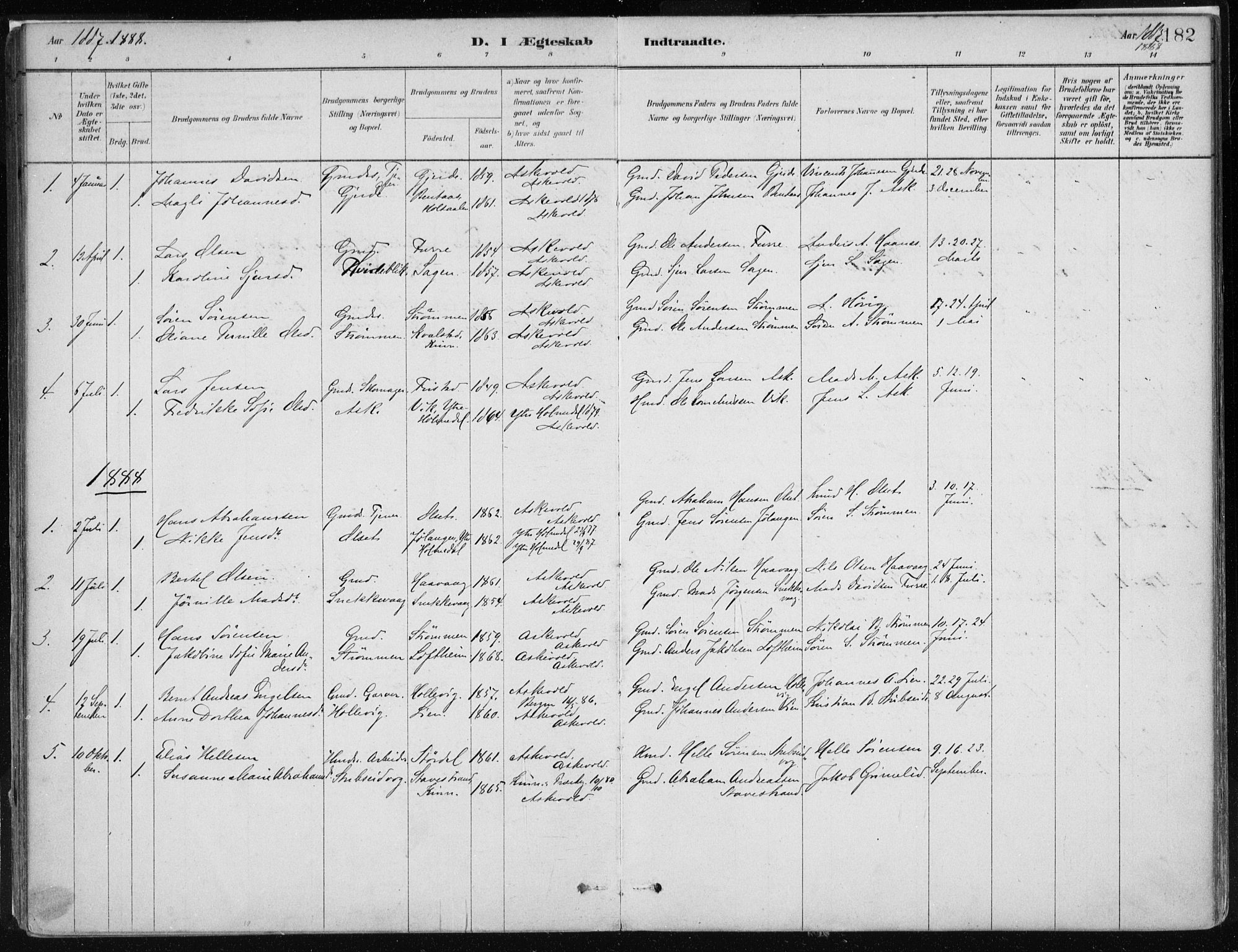 Askvoll sokneprestembete, SAB/A-79501/H/Haa/Haab/L0002: Parish register (official) no. B 2, 1879-1909, p. 182