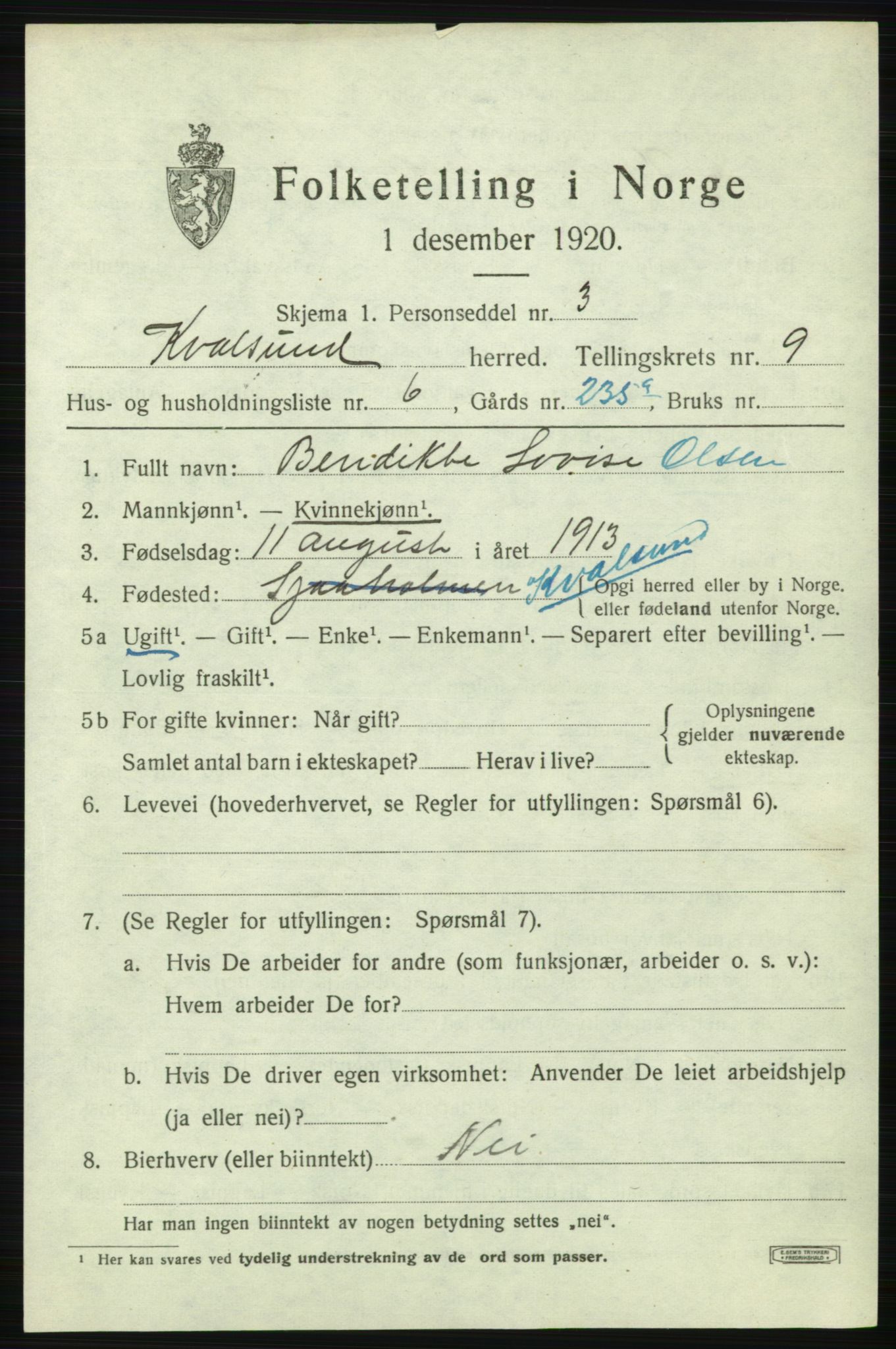 SATØ, 1920 census for , 1920, p. 2834