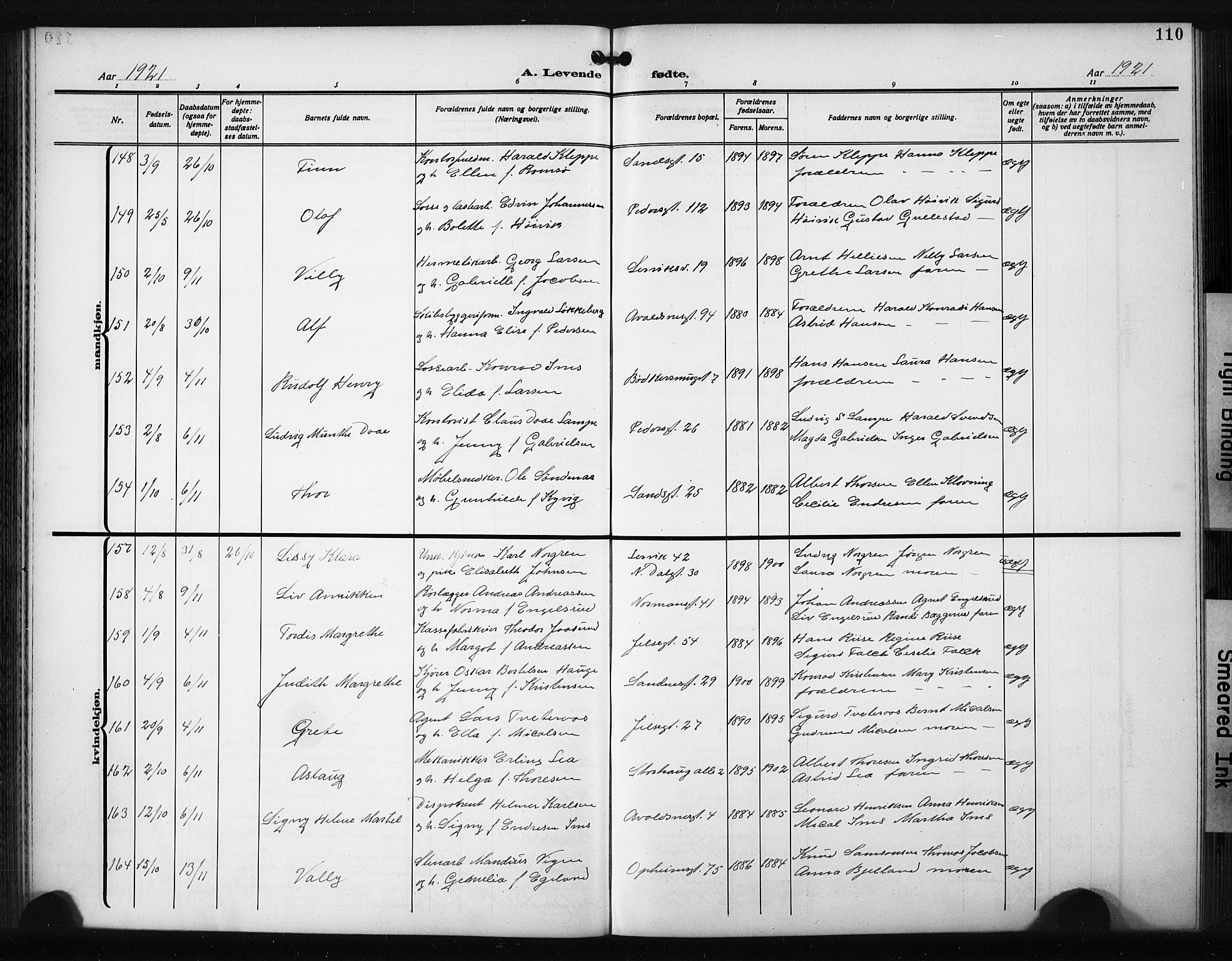 St. Johannes sokneprestkontor, AV/SAST-A-101814/001/30/30BB/L0008: Parish register (copy) no. B 8, 1918-1929, p. 110