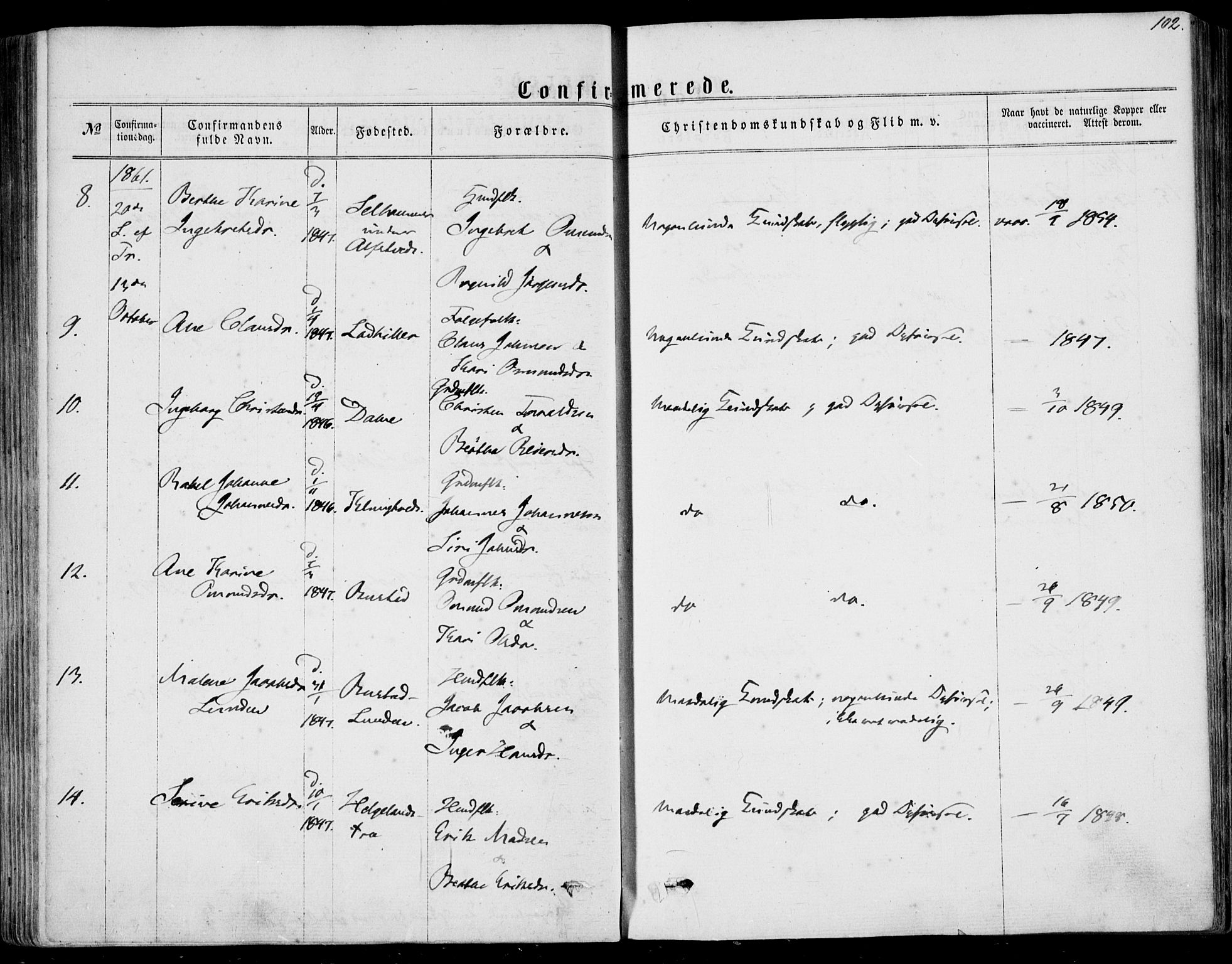 Nedstrand sokneprestkontor, AV/SAST-A-101841/01/IV: Parish register (official) no. A 9, 1861-1876, p. 102