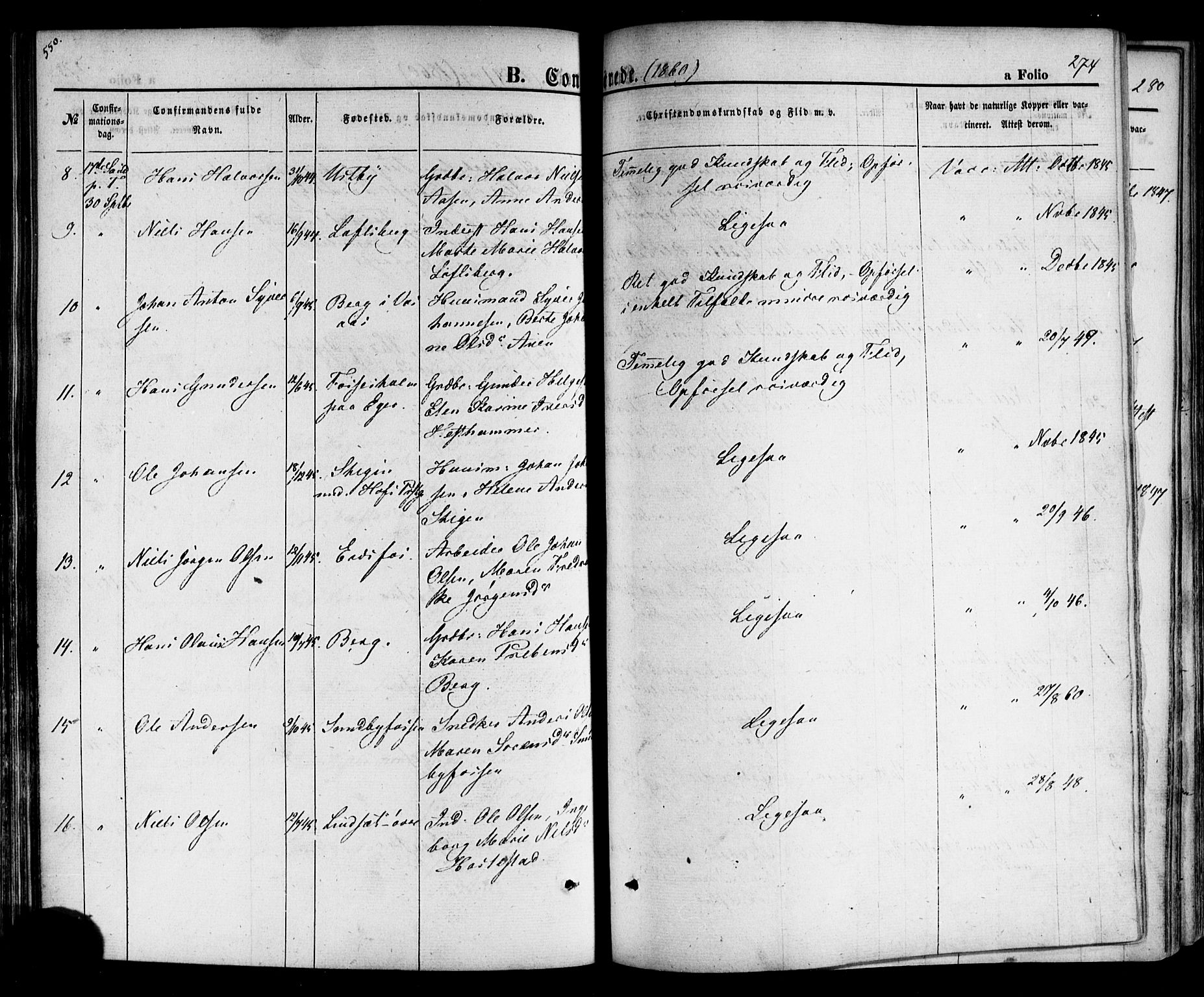 Hof kirkebøker, AV/SAKO-A-64/F/Fa/L0006: Parish register (official) no. I 6, 1851-1877, p. 274