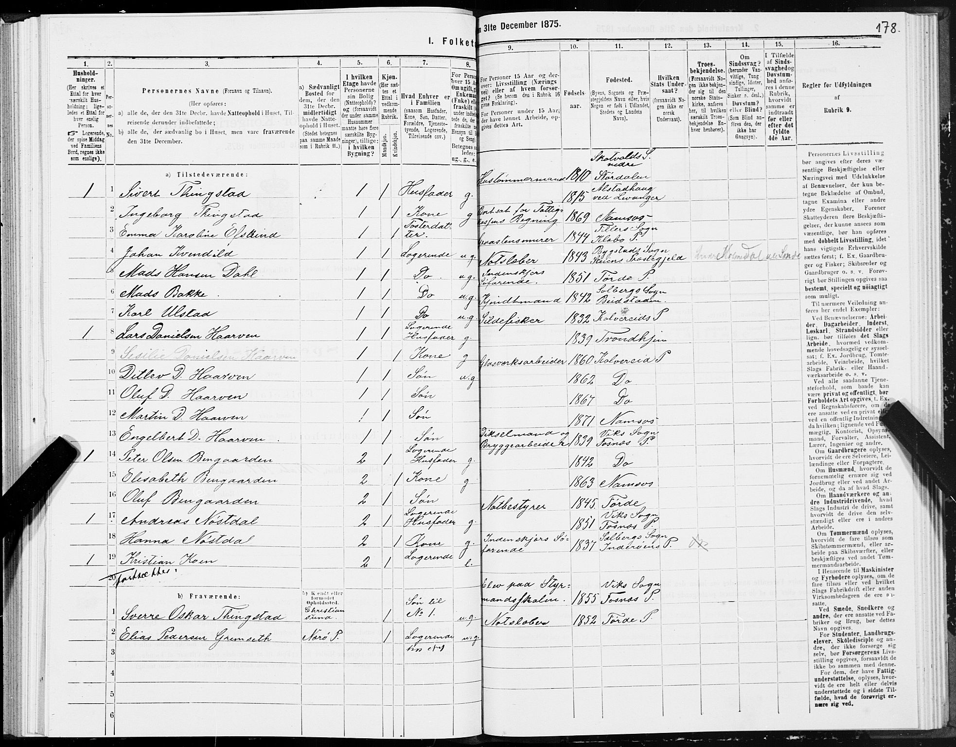 SAT, 1875 census for 1703B Namsos/Namsos, 1875, p. 178