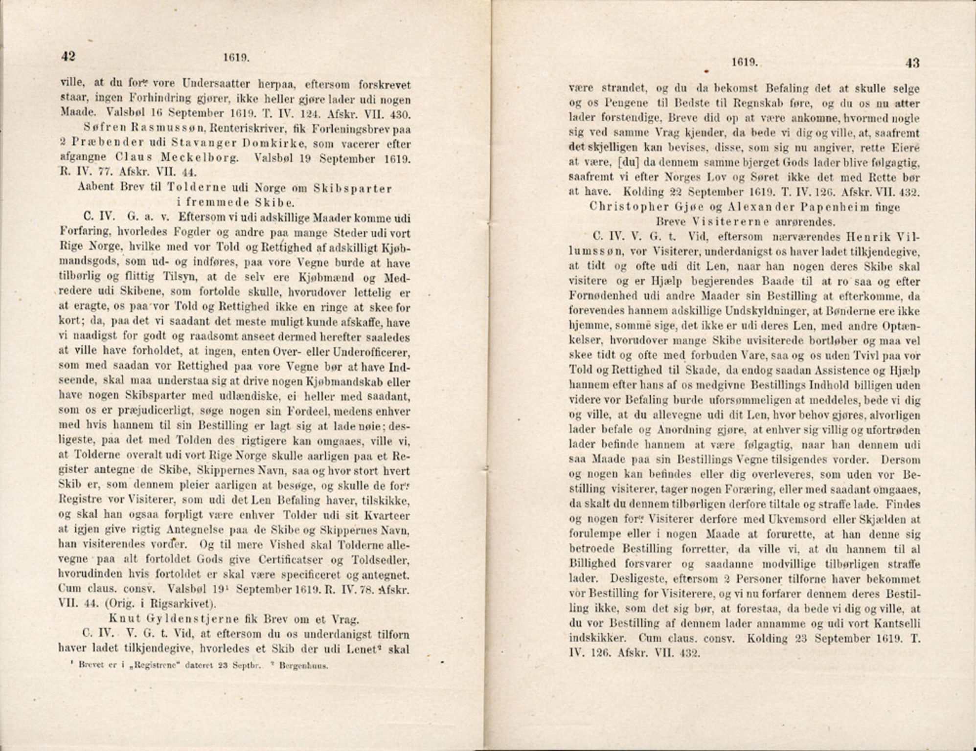 Publikasjoner utgitt av Det Norske Historiske Kildeskriftfond, PUBL/-/-/-: Norske Rigs-Registranter, bind 5, 1619-1627, p. 42-43