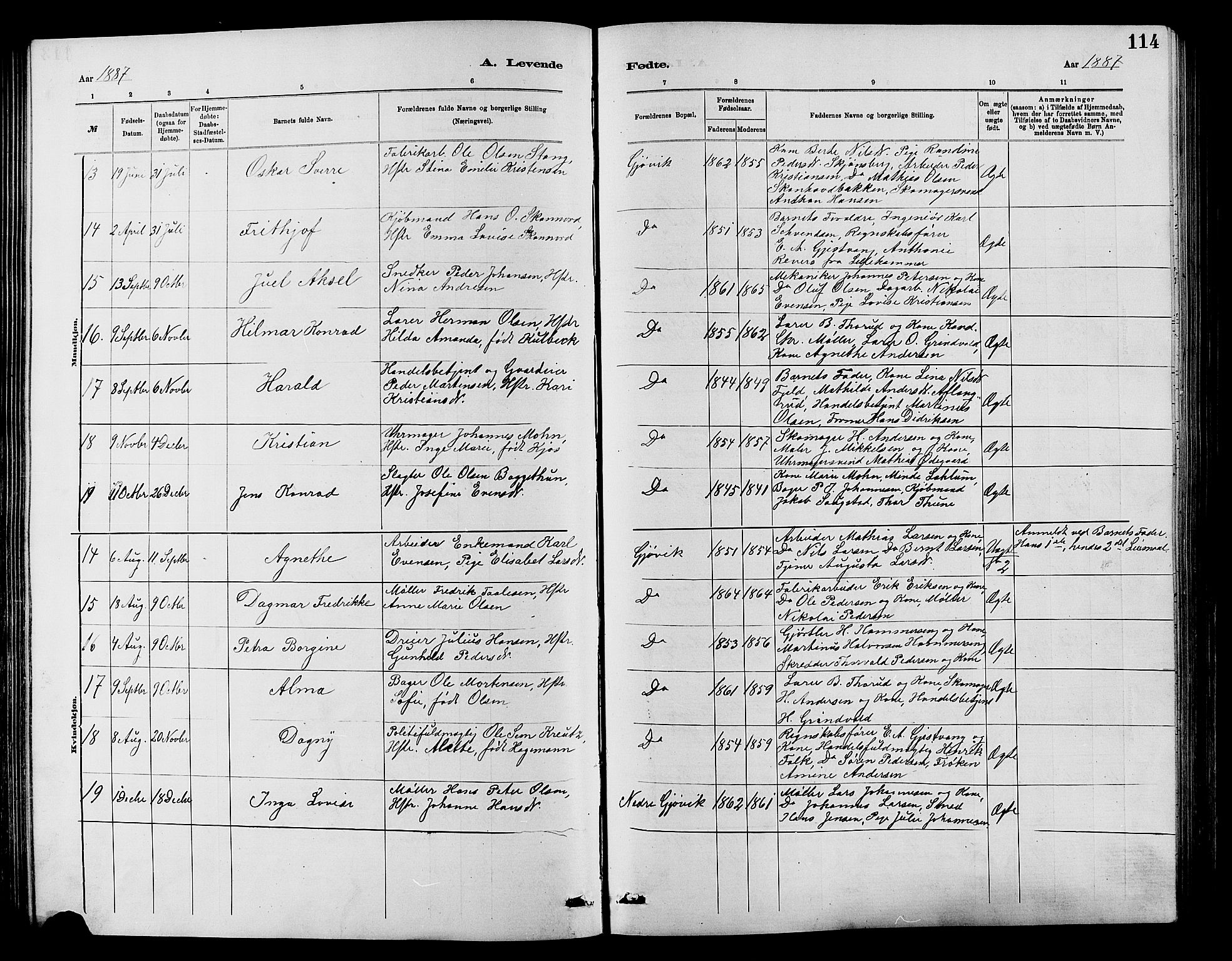 Vardal prestekontor, SAH/PREST-100/H/Ha/Hab/L0007: Parish register (copy) no. 7 /2, 1881-1895, p. 114