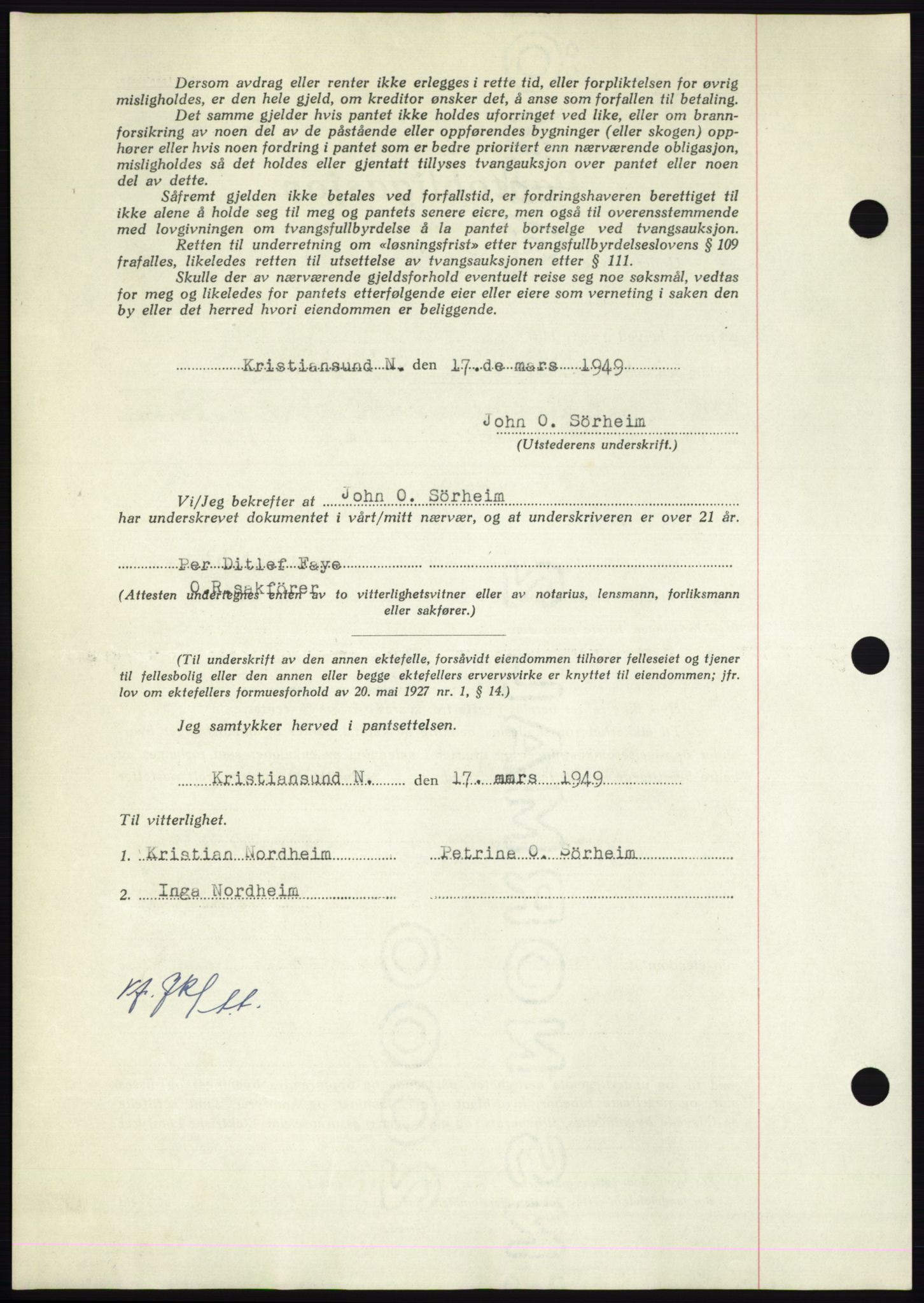 Nordmøre sorenskriveri, AV/SAT-A-4132/1/2/2Ca: Mortgage book no. B101, 1949-1949, Diary no: : 1074/1949