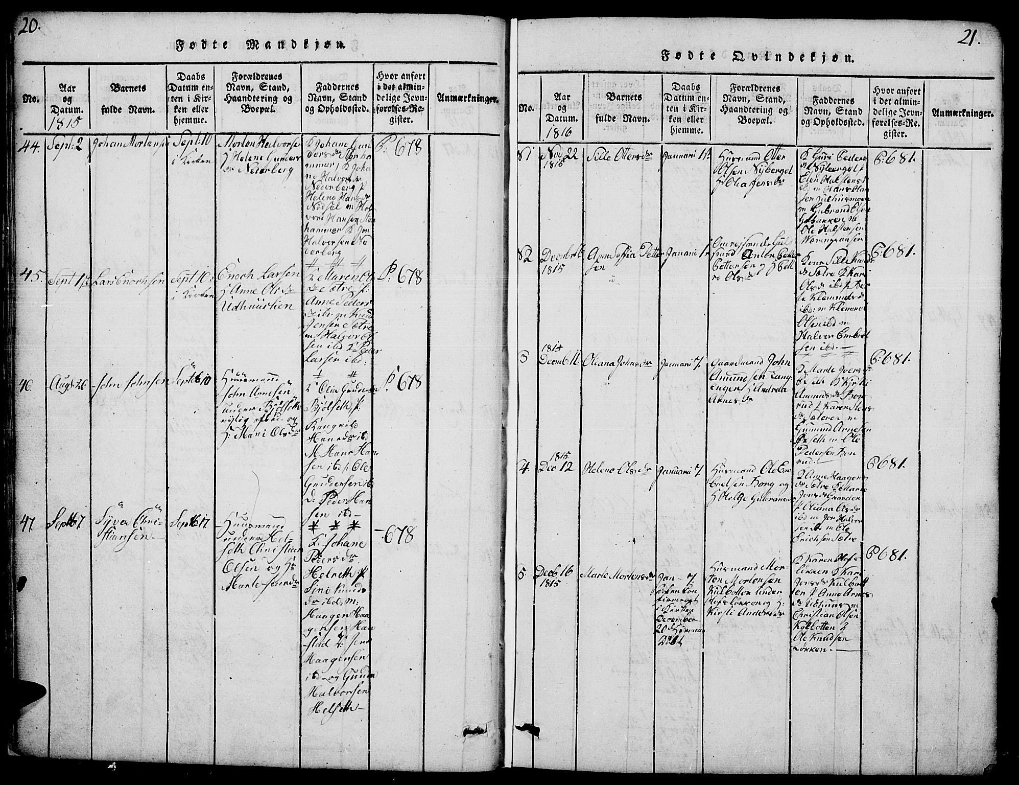 Elverum prestekontor, AV/SAH-PREST-044/H/Ha/Hab/L0001: Parish register (copy) no. 1, 1815-1829, p. 20-21