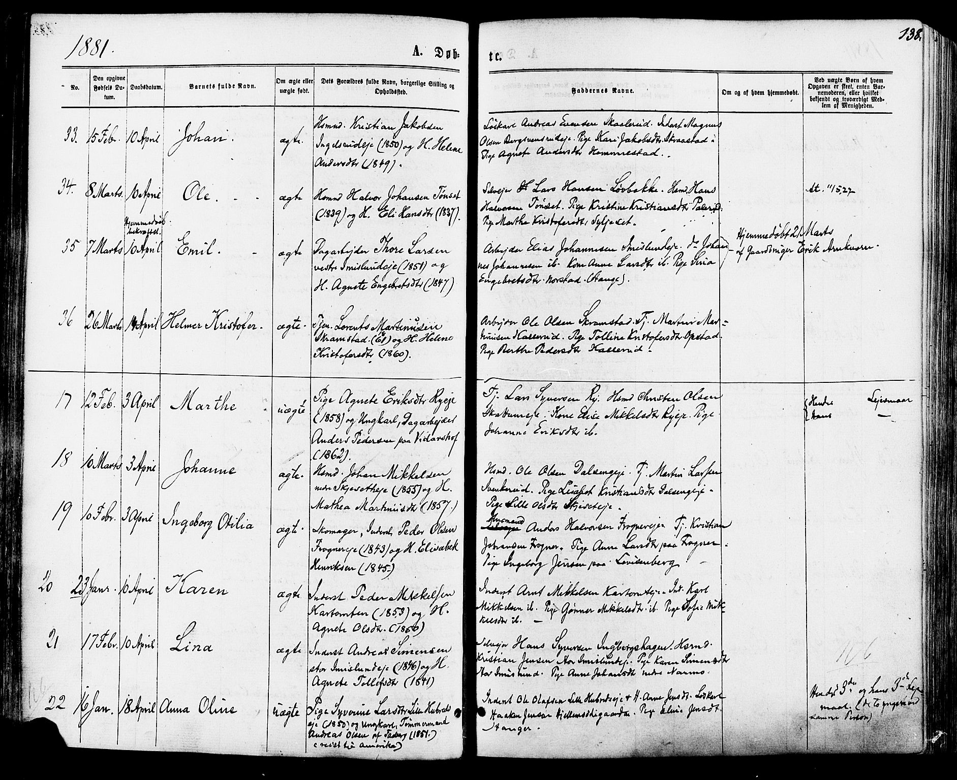 Vang prestekontor, Hedmark, SAH/PREST-008/H/Ha/Haa/L0015: Parish register (official) no. 15, 1871-1885, p. 138