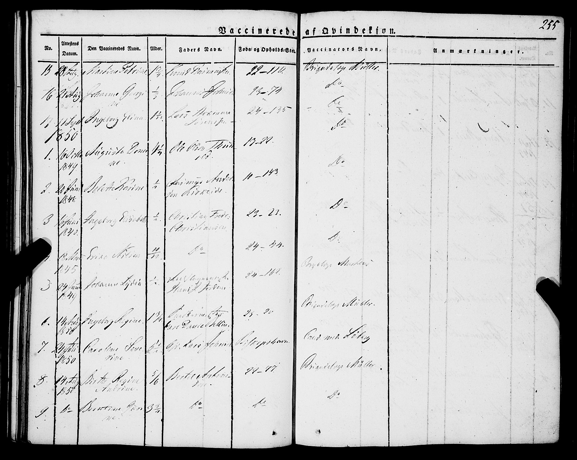 Korskirken sokneprestembete, SAB/A-76101/H/Haa/L0050: Parish register (official) no. F 1, 1821-1869, p. 255
