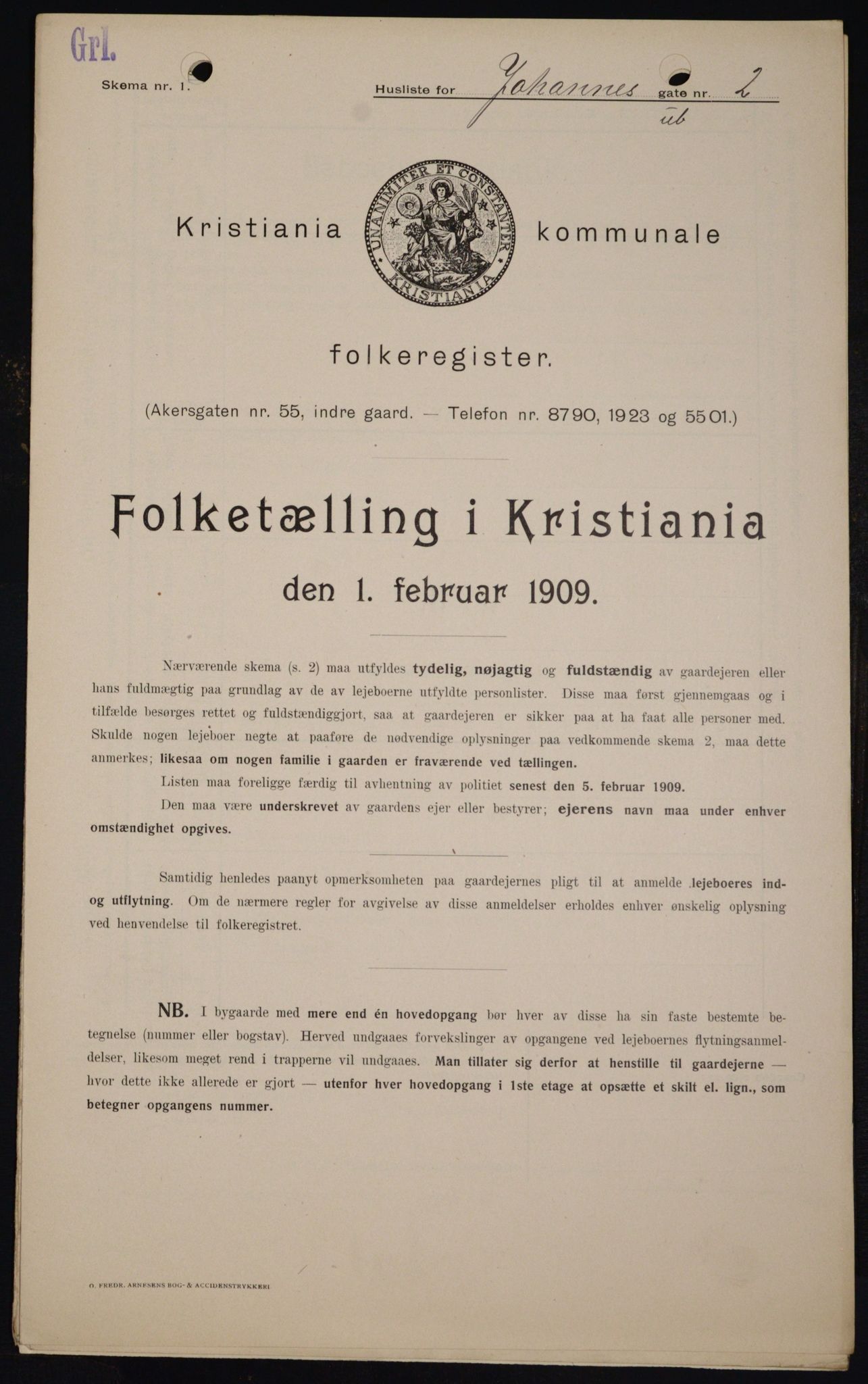 OBA, Municipal Census 1909 for Kristiania, 1909, p. 43061