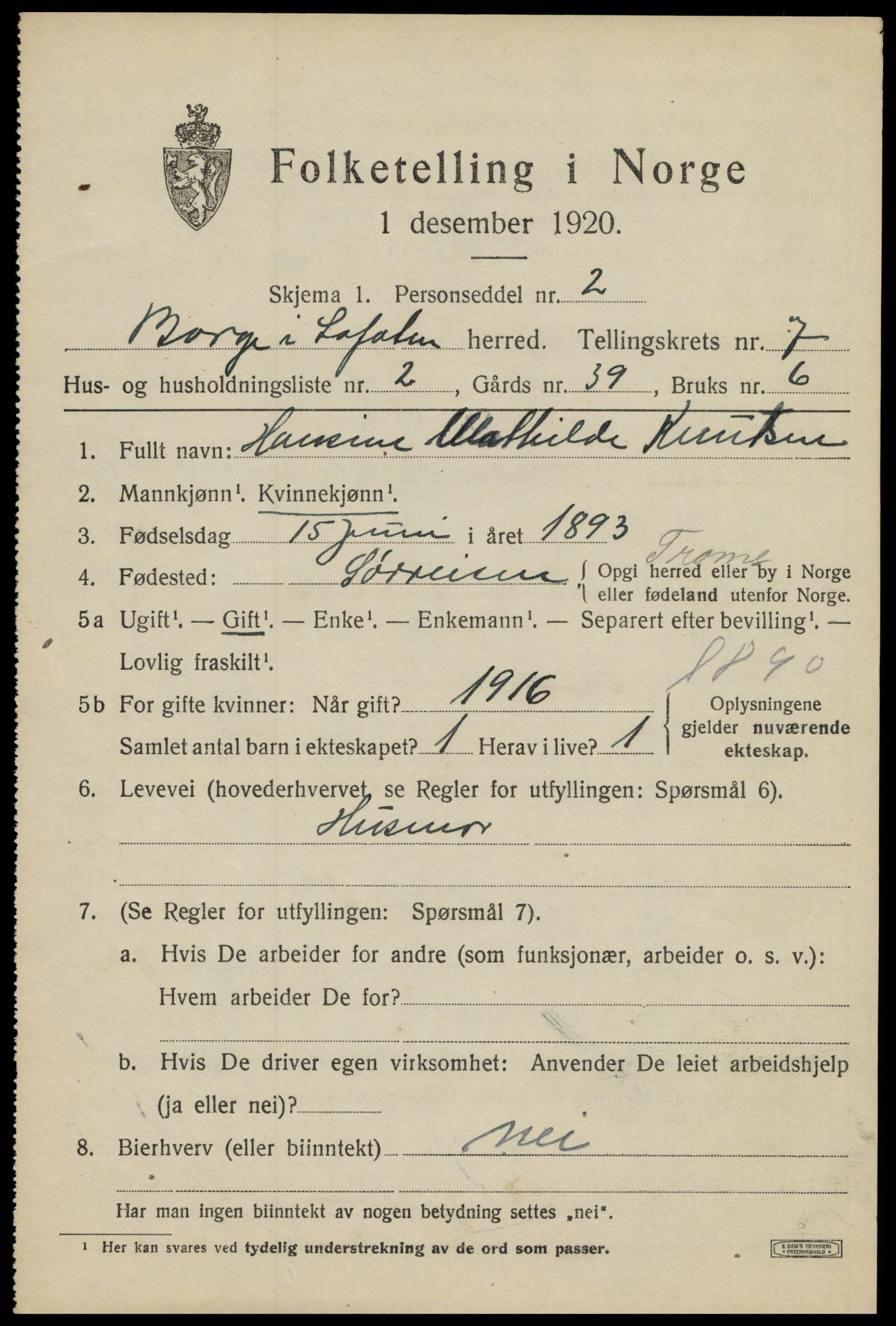 SAT, 1920 census for Borge, 1920, p. 6393