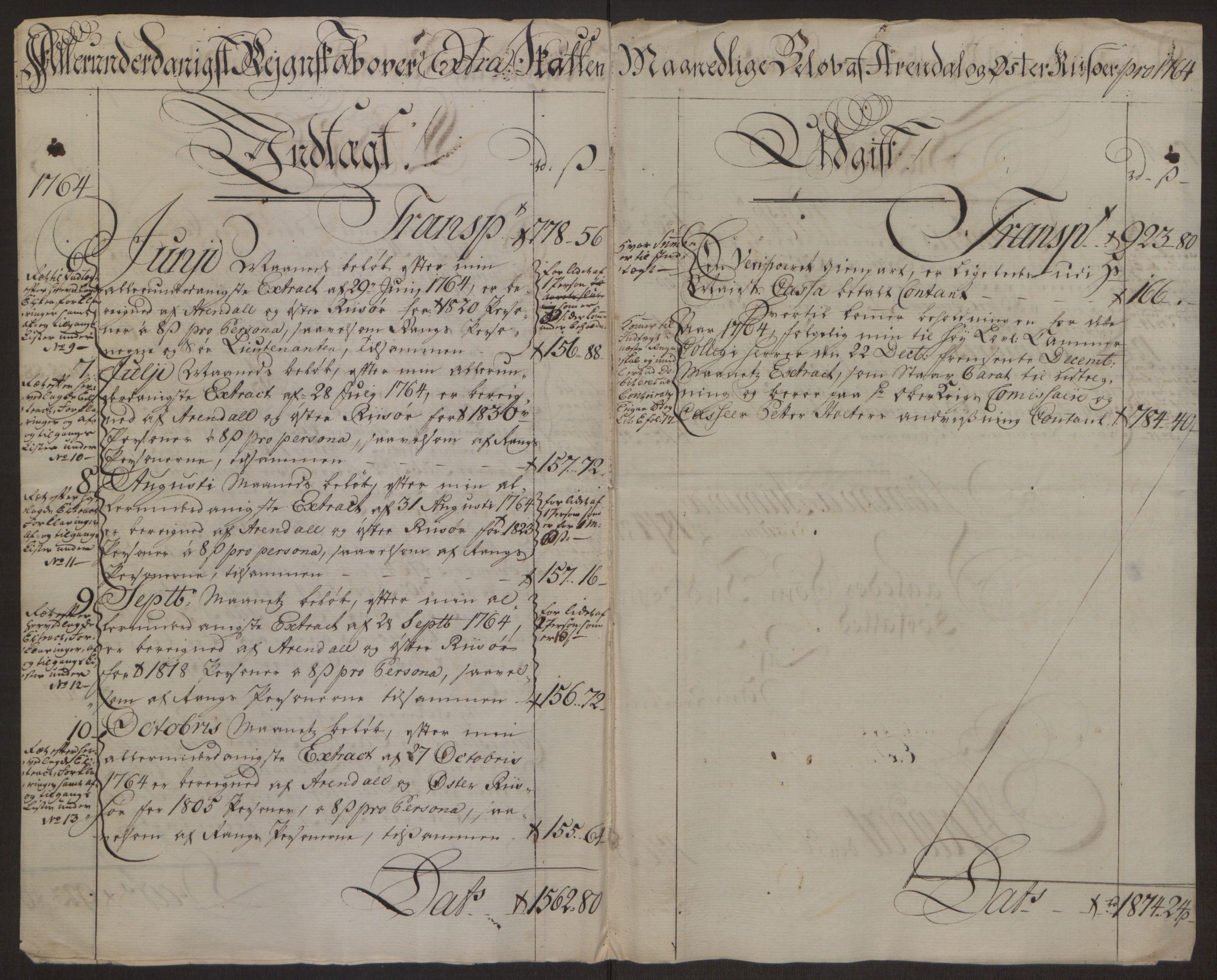 Rentekammeret inntil 1814, Reviderte regnskaper, Byregnskaper, AV/RA-EA-4066/R/Rl/L0230/0001: [L4] Kontribusjonsregnskap / Ekstraskatt, 1762-1764, p. 393