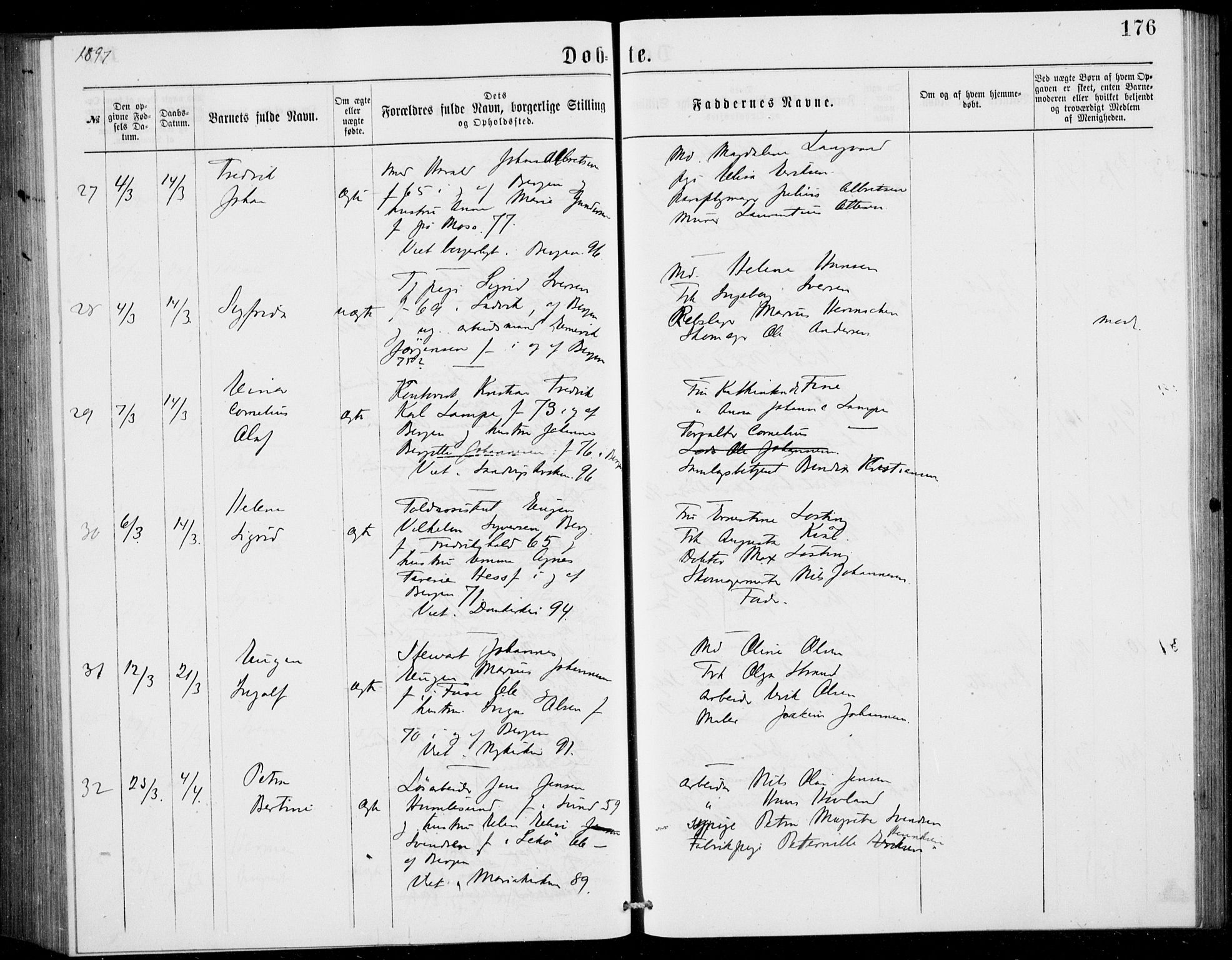 Fødselsstiftelsens sokneprestembete, ført av overlegen*, SAB/-: Parish register (official) no. A 2, 1884-1900, p. 176