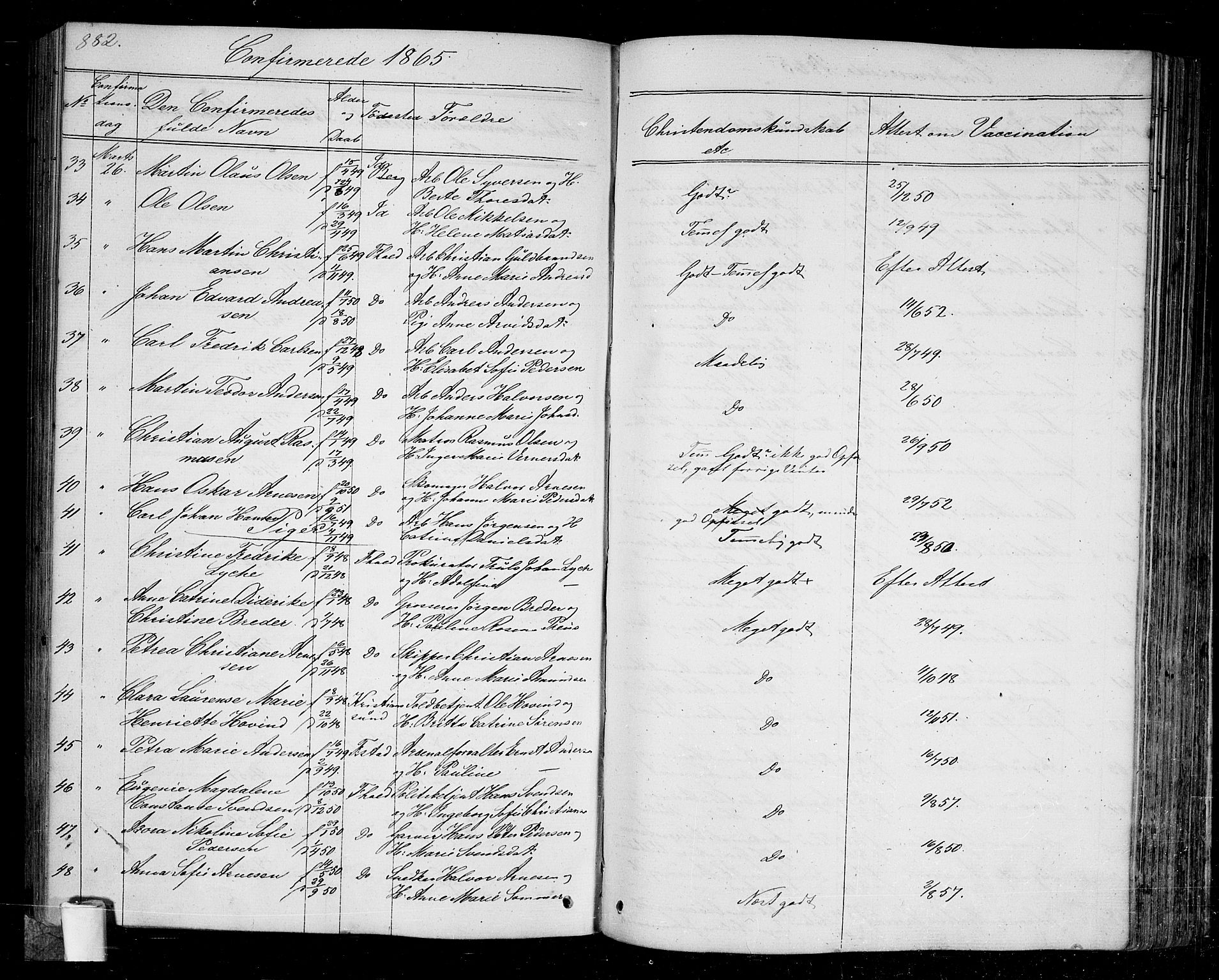 Halden prestekontor Kirkebøker, SAO/A-10909/G/Ga/L0005b: Parish register (copy) no. 5B, 1864-1868, p. 882