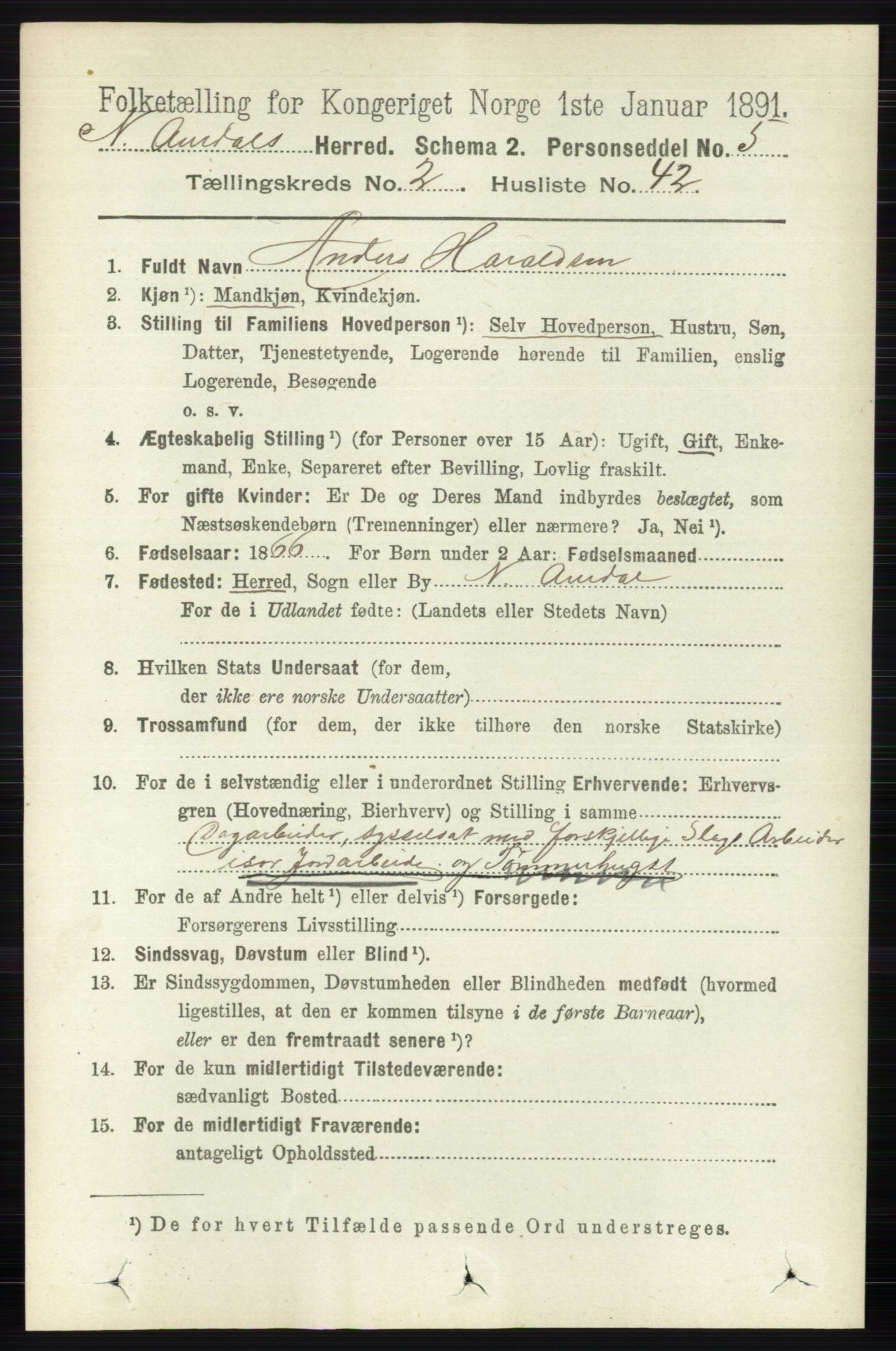 RA, 1891 census for 0542 Nord-Aurdal, 1891, p. 805