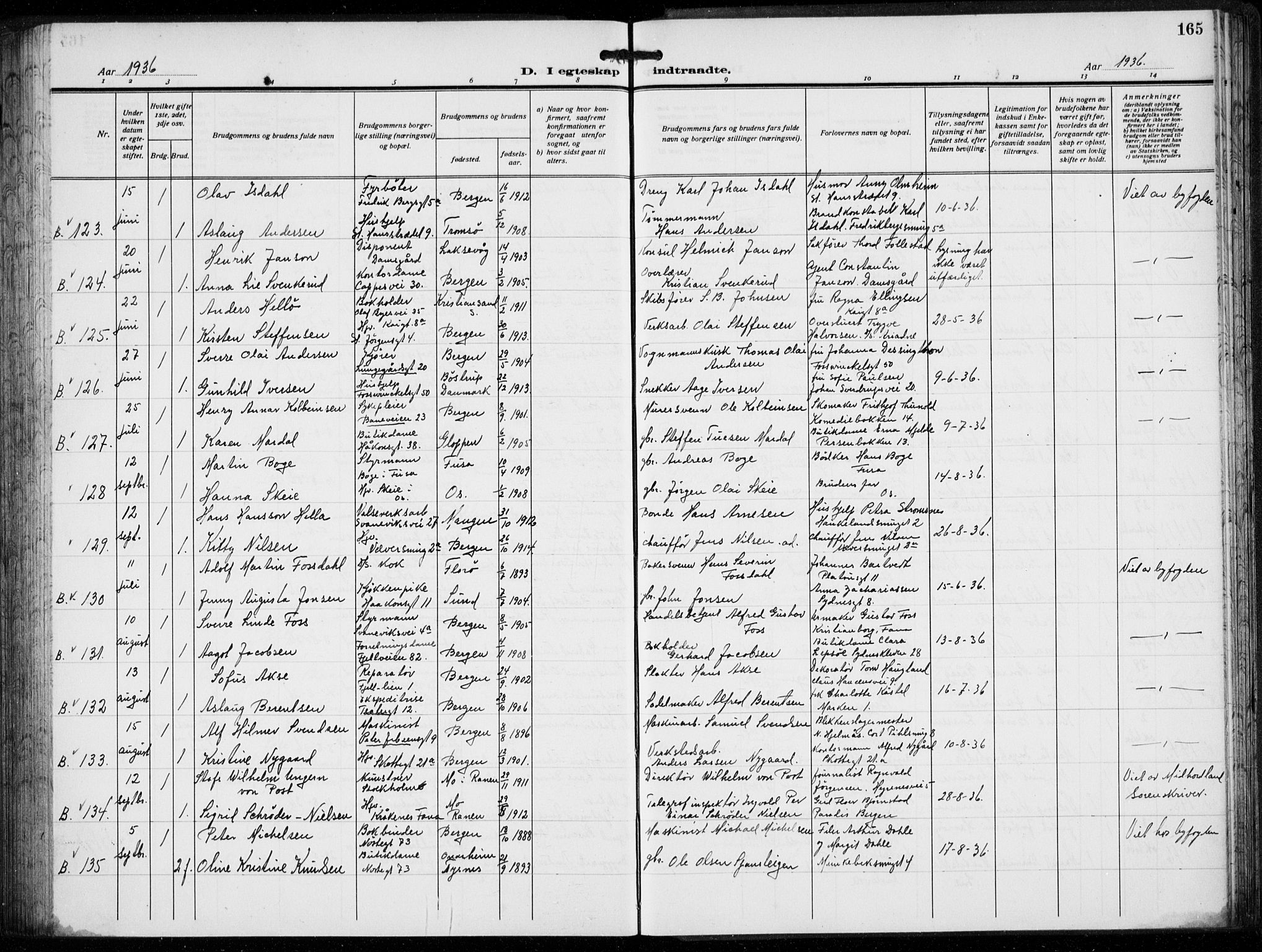 Domkirken sokneprestembete, AV/SAB-A-74801/H/Hab/L0034: Parish register (copy) no. D 6, 1924-1941, p. 165