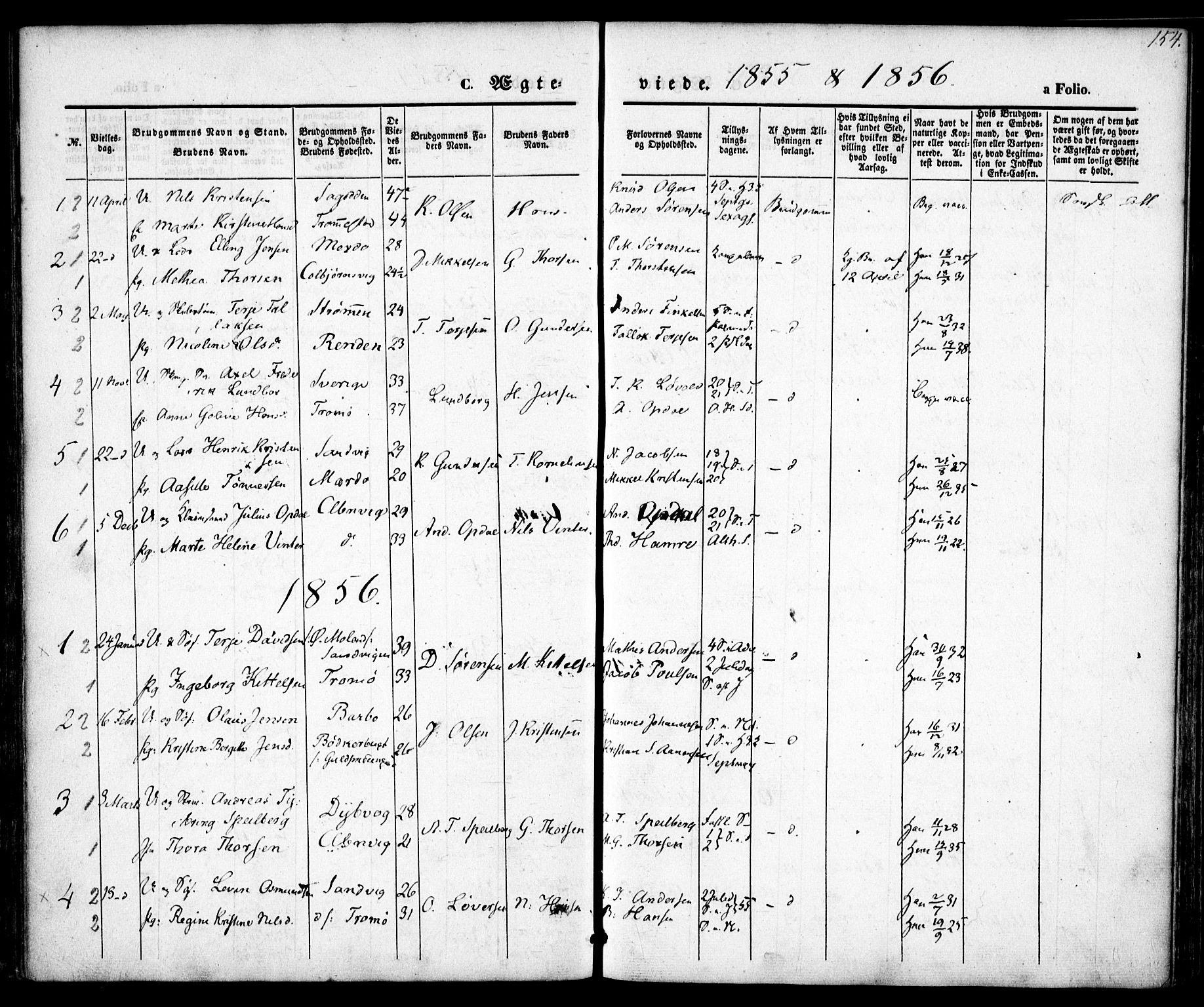 Hisøy sokneprestkontor, SAK/1111-0020/F/Fa/L0001: Parish register (official) no. A 1, 1849-1871, p. 154
