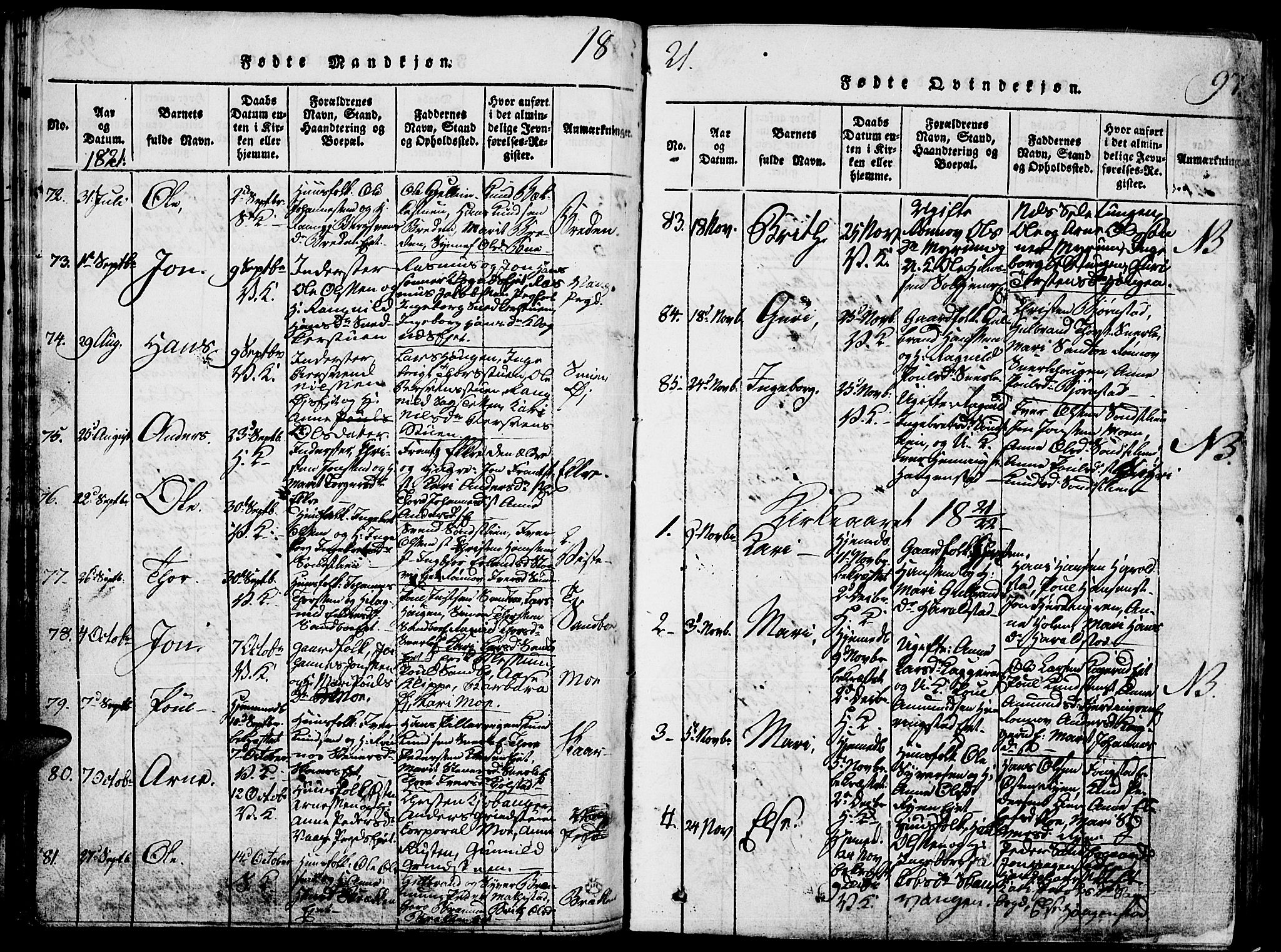 Vågå prestekontor, SAH/PREST-076/H/Ha/Hab/L0001: Parish register (copy) no. 1, 1815-1827, p. 96-97