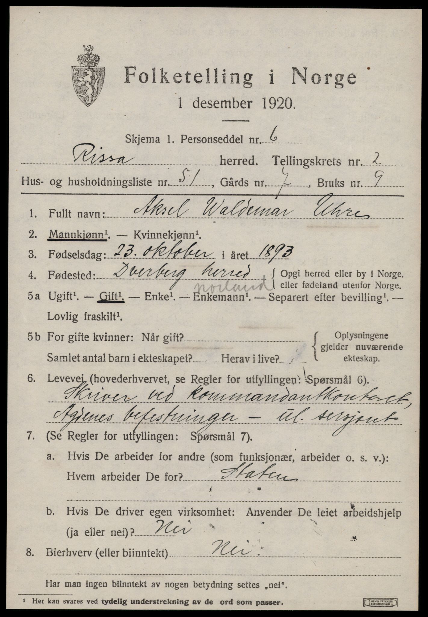 SAT, 1920 census for Rissa, 1920, p. 2307