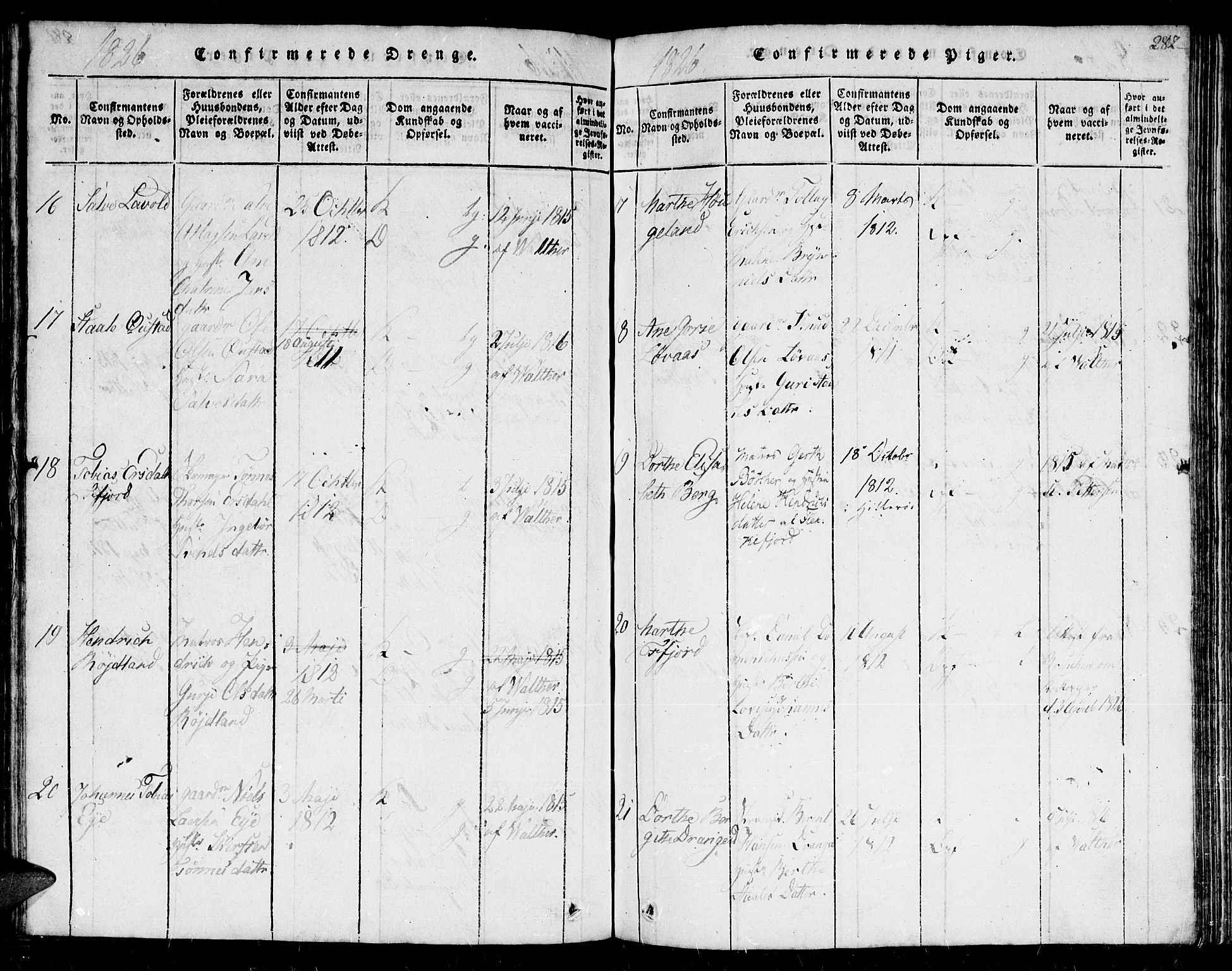 Flekkefjord sokneprestkontor, AV/SAK-1111-0012/F/Fb/Fbc/L0003: Parish register (copy) no. B 3, 1815-1826, p. 282