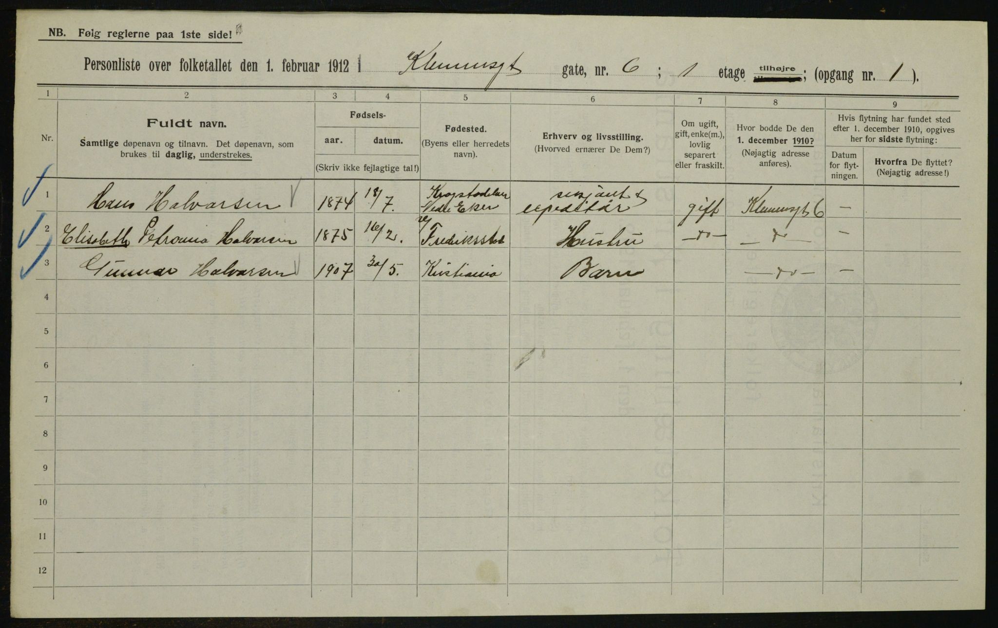 OBA, Municipal Census 1912 for Kristiania, 1912, p. 12771