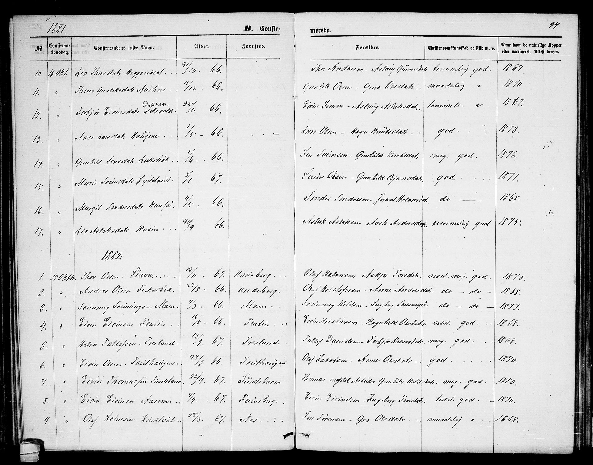 Seljord kirkebøker, SAKO/A-20/G/Ga/L0004: Parish register (copy) no. I 4, 1873-1886, p. 94