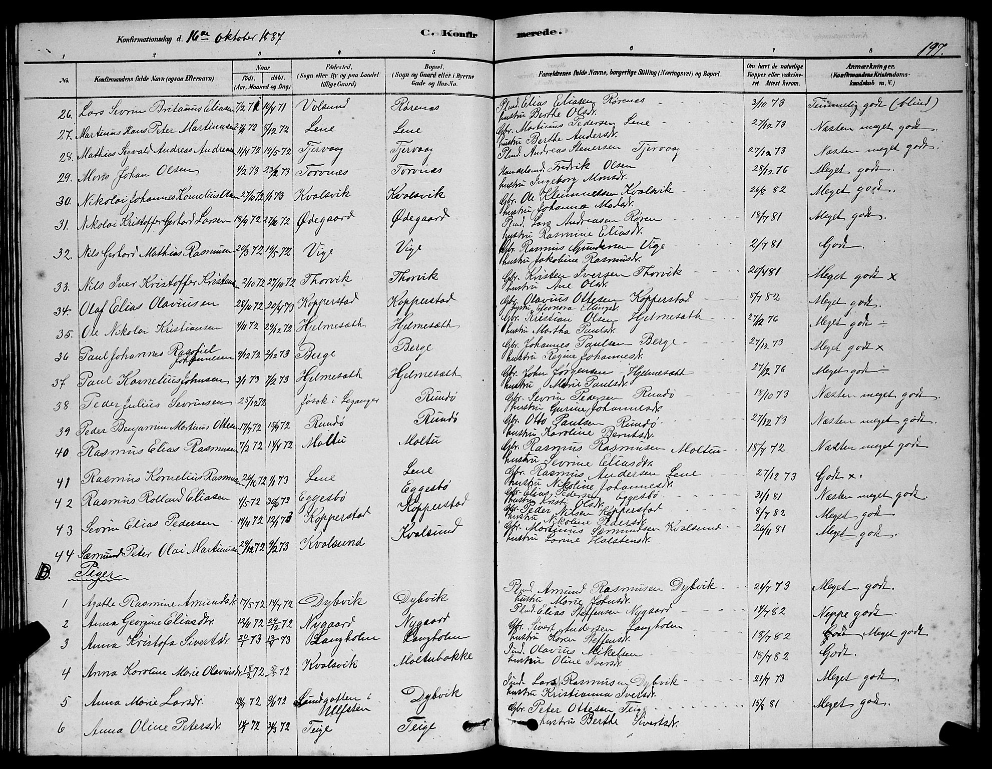 Ministerialprotokoller, klokkerbøker og fødselsregistre - Møre og Romsdal, SAT/A-1454/507/L0081: Parish register (copy) no. 507C04, 1878-1898, p. 197