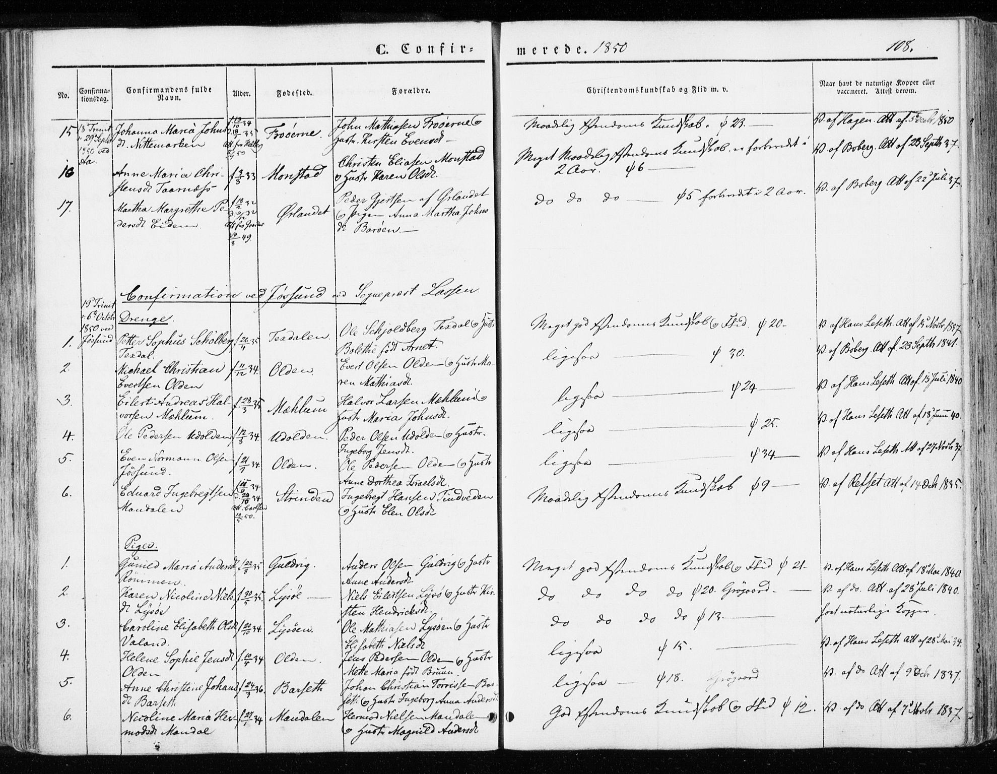 Ministerialprotokoller, klokkerbøker og fødselsregistre - Sør-Trøndelag, SAT/A-1456/655/L0677: Parish register (official) no. 655A06, 1847-1860, p. 108