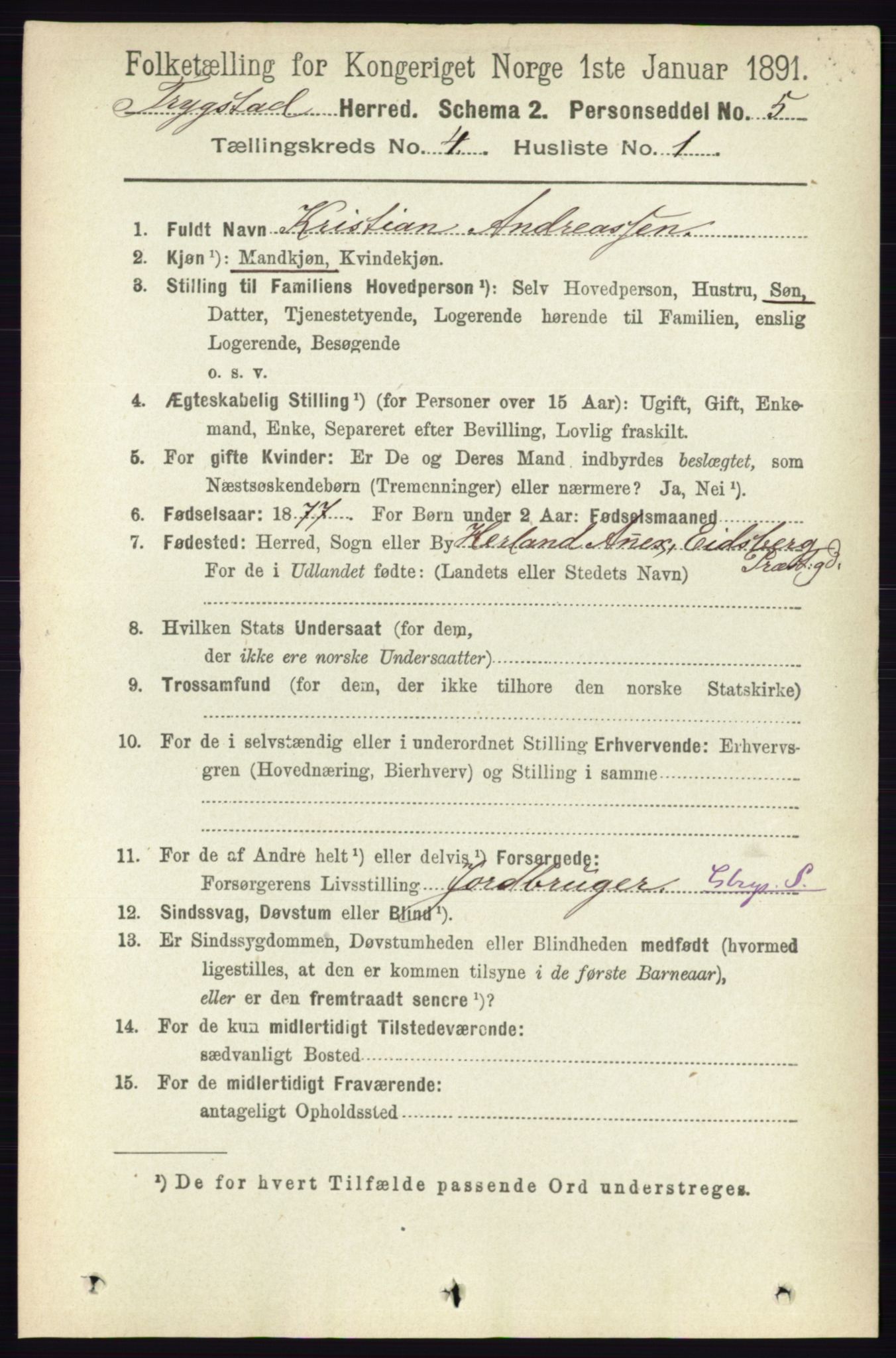 RA, 1891 Census for 0122 Trøgstad, 1891, p. 1583