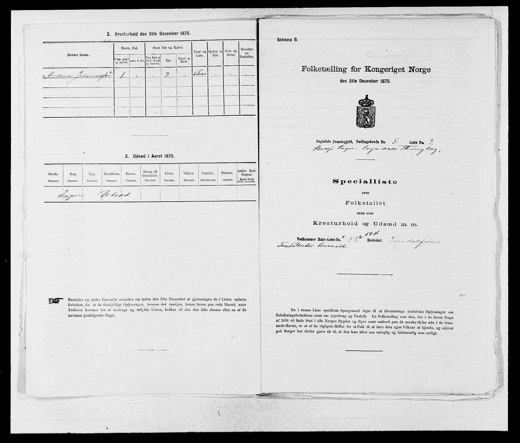 SAB, 1875 census for 1420P Sogndal, 1875, p. 378