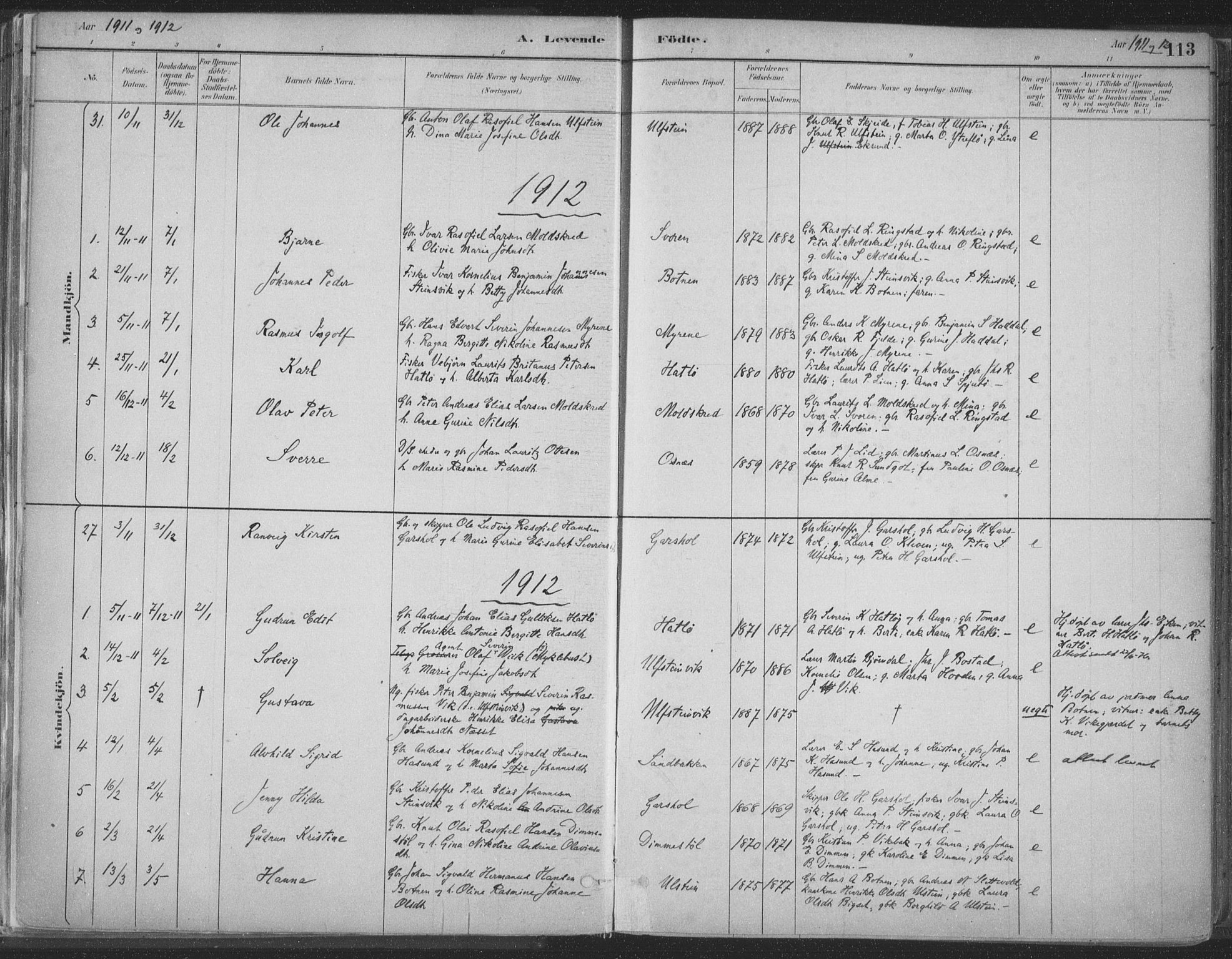 Ministerialprotokoller, klokkerbøker og fødselsregistre - Møre og Romsdal, AV/SAT-A-1454/509/L0106: Parish register (official) no. 509A04, 1883-1922, p. 113