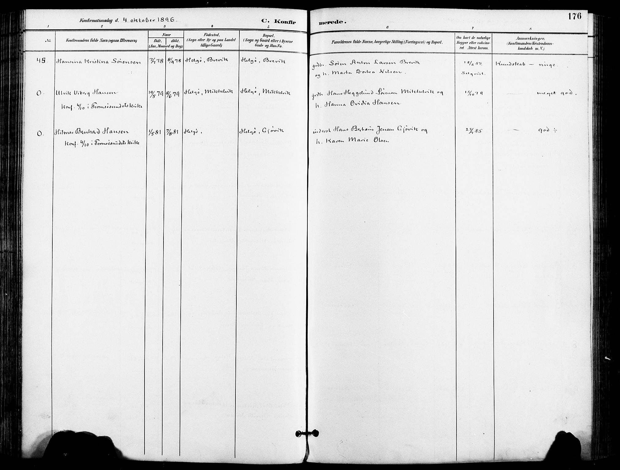 Karlsøy sokneprestembete, AV/SATØ-S-1299/H/Ha/Haa/L0007kirke: Parish register (official) no. 7, 1891-1902, p. 176