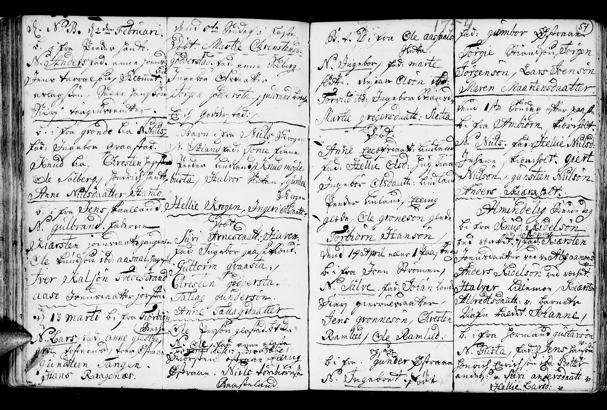 Holt sokneprestkontor, SAK/1111-0021/F/Fb/L0005: Parish register (copy) no. B 5, 1746-1764, p. 57