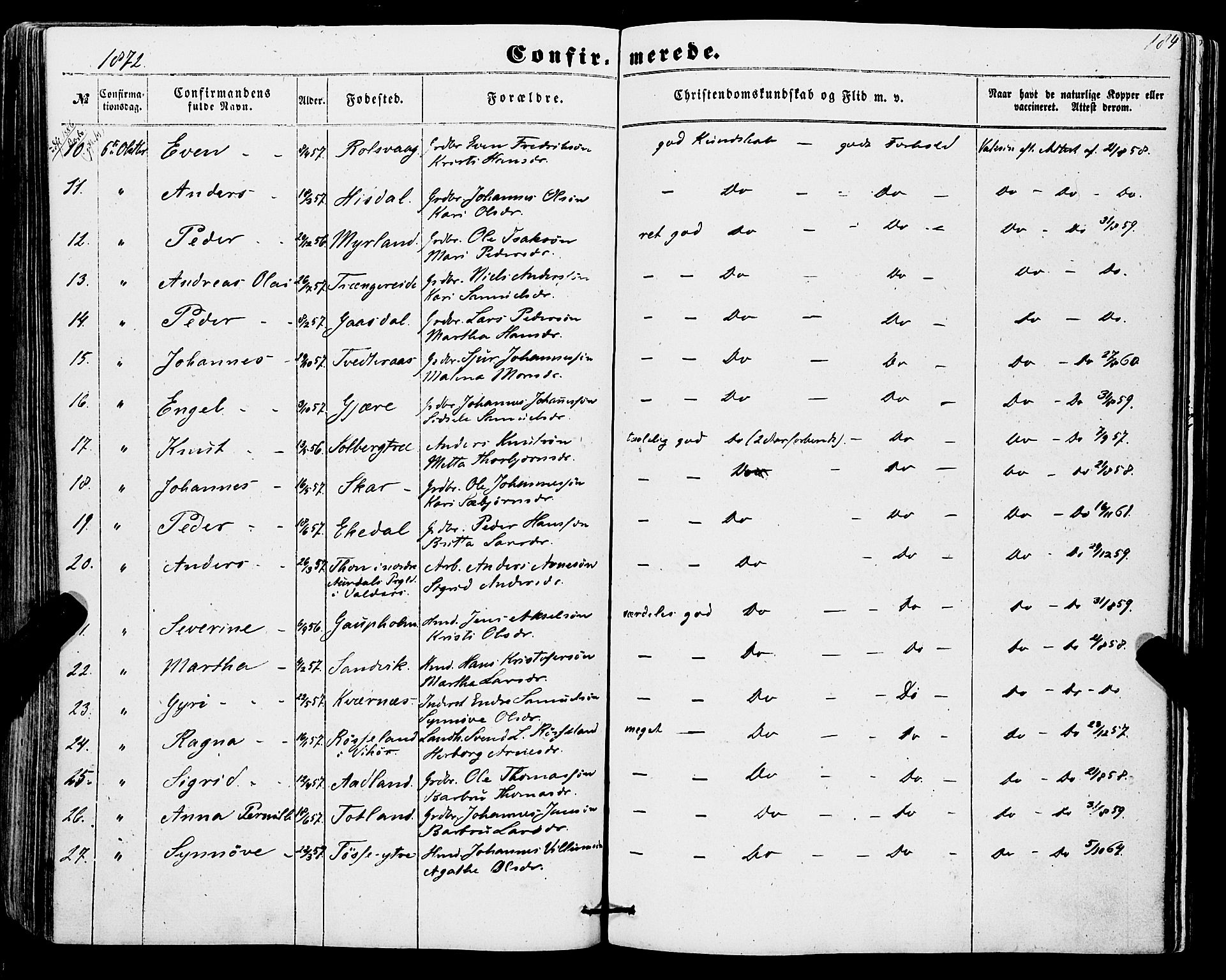 Os sokneprestembete, SAB/A-99929: Parish register (official) no. A 17, 1860-1873, p. 184