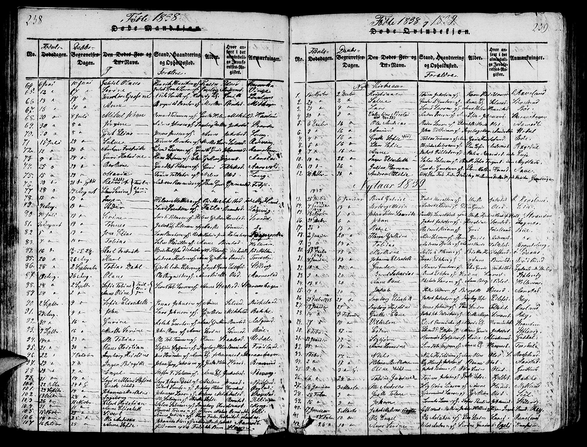 Sokndal sokneprestkontor, SAST/A-101808: Parish register (copy) no. B 1, 1815-1848, p. 238-239