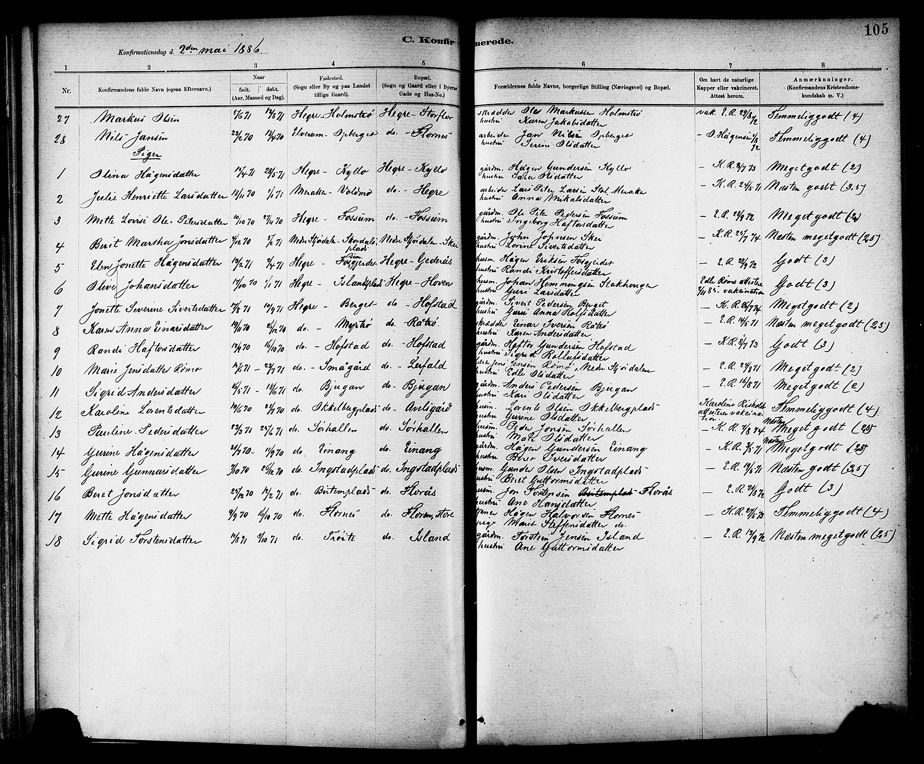Ministerialprotokoller, klokkerbøker og fødselsregistre - Nord-Trøndelag, SAT/A-1458/703/L0030: Parish register (official) no. 703A03, 1880-1892, p. 105
