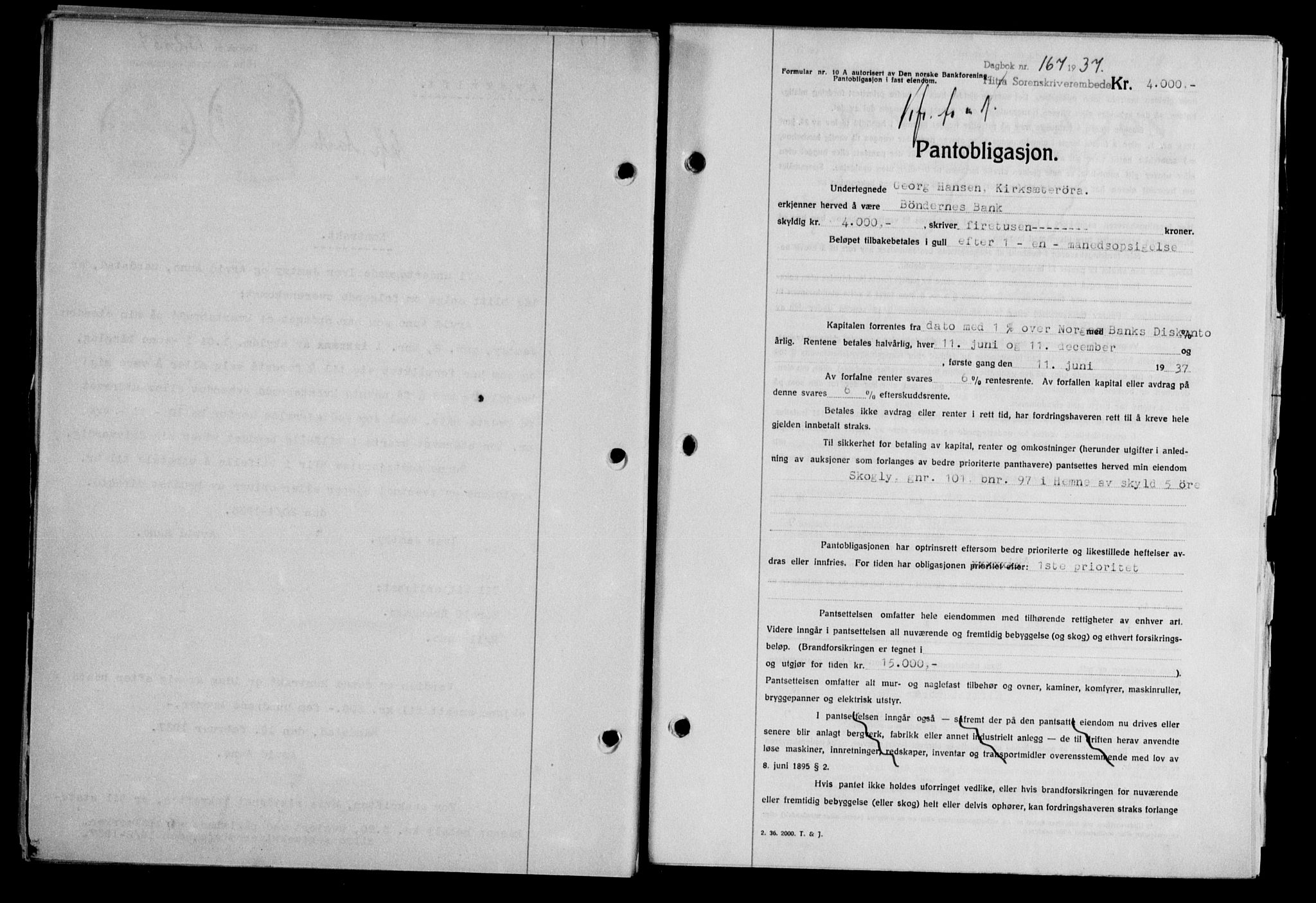 Hitra sorenskriveri, AV/SAT-A-0018/2/2C/2Ca/L0028: Mortgage book no. B-1, 1936-1939, Diary no: : 167/1937