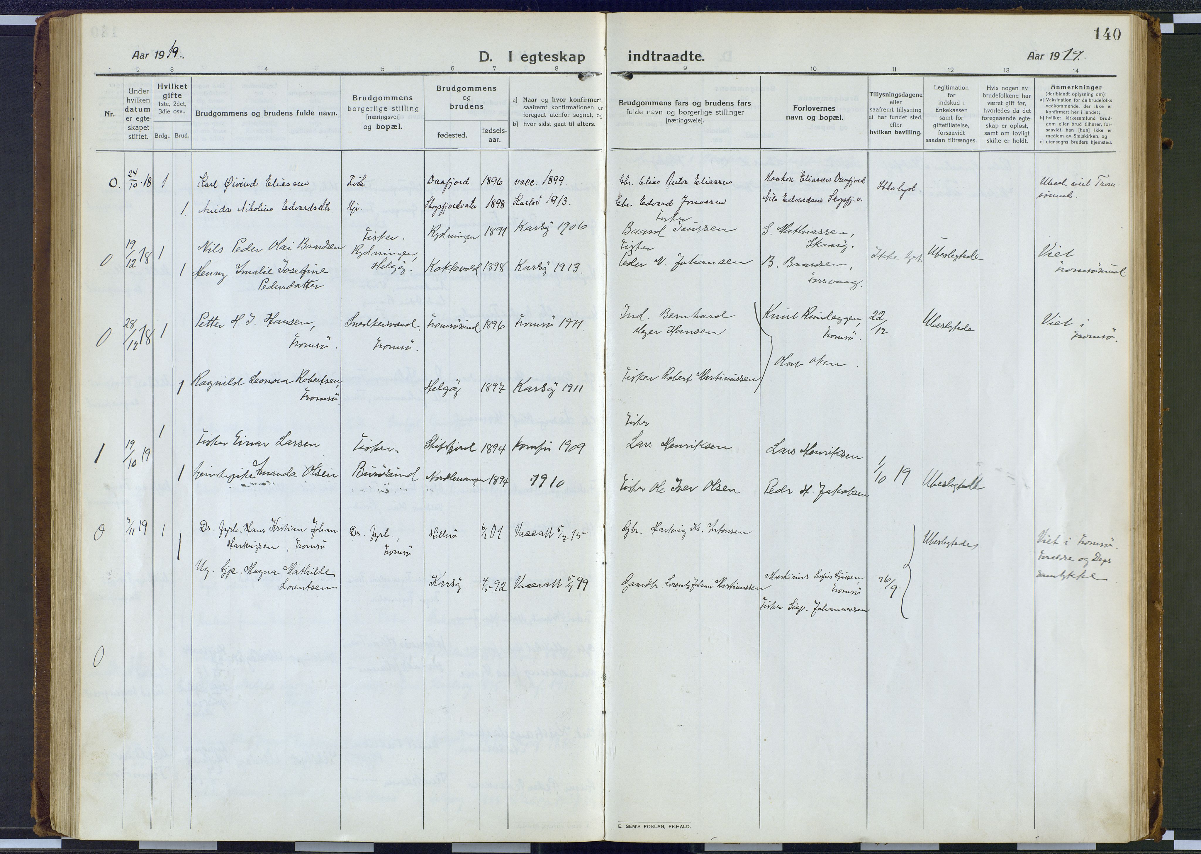 Karlsøy sokneprestembete, AV/SATØ-S-1299/H/Ha/Haa/L0016kirke: Parish register (official) no. 16, 1916-1934, p. 140