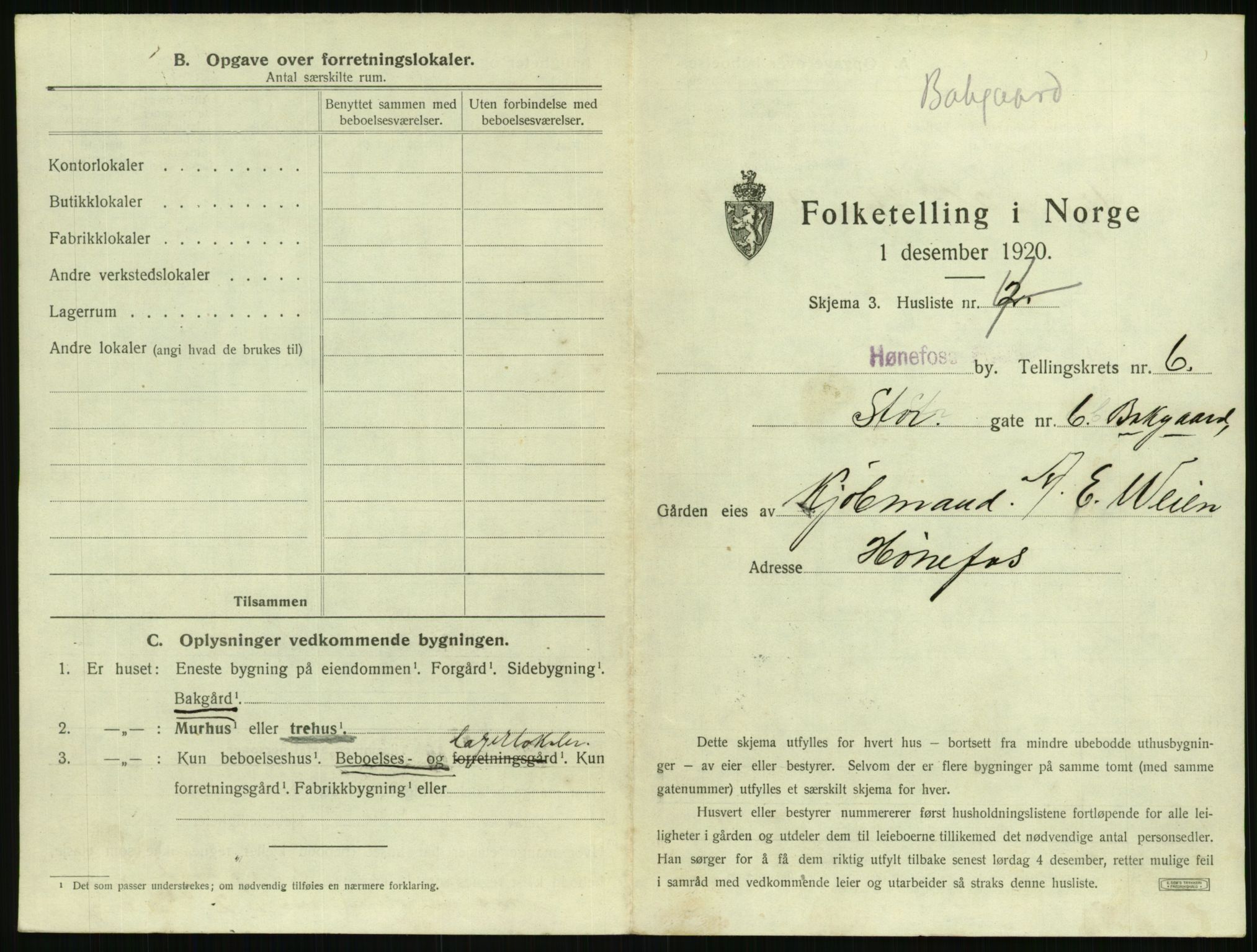 SAKO, 1920 census for Hønefoss, 1920, p. 572