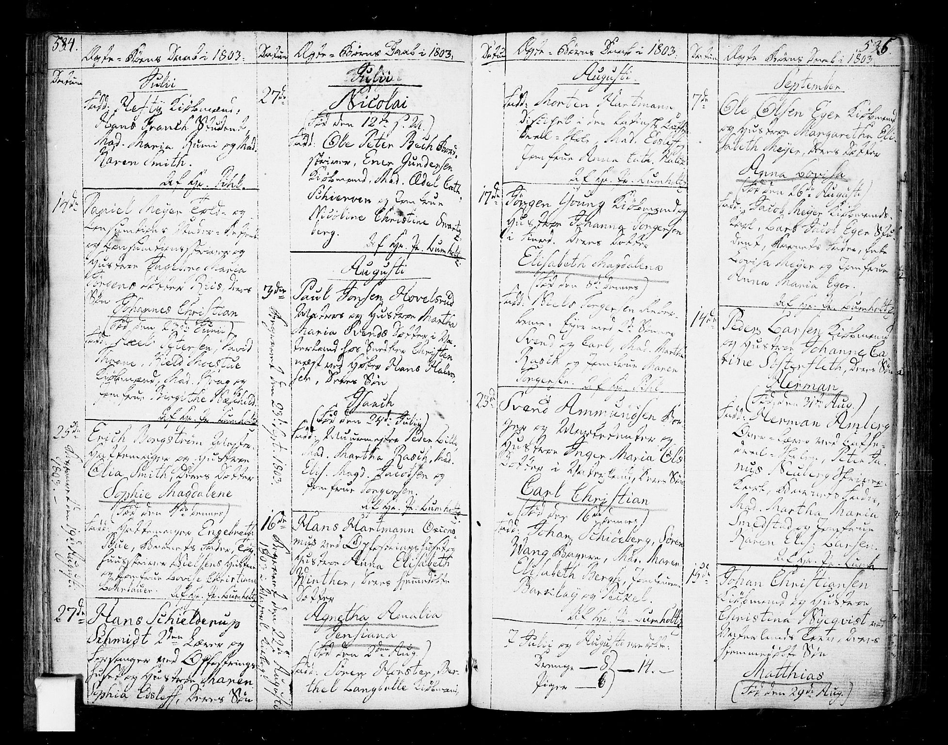 Oslo domkirke Kirkebøker, SAO/A-10752/F/Fa/L0005: Parish register (official) no. 5, 1787-1806, p. 534-535
