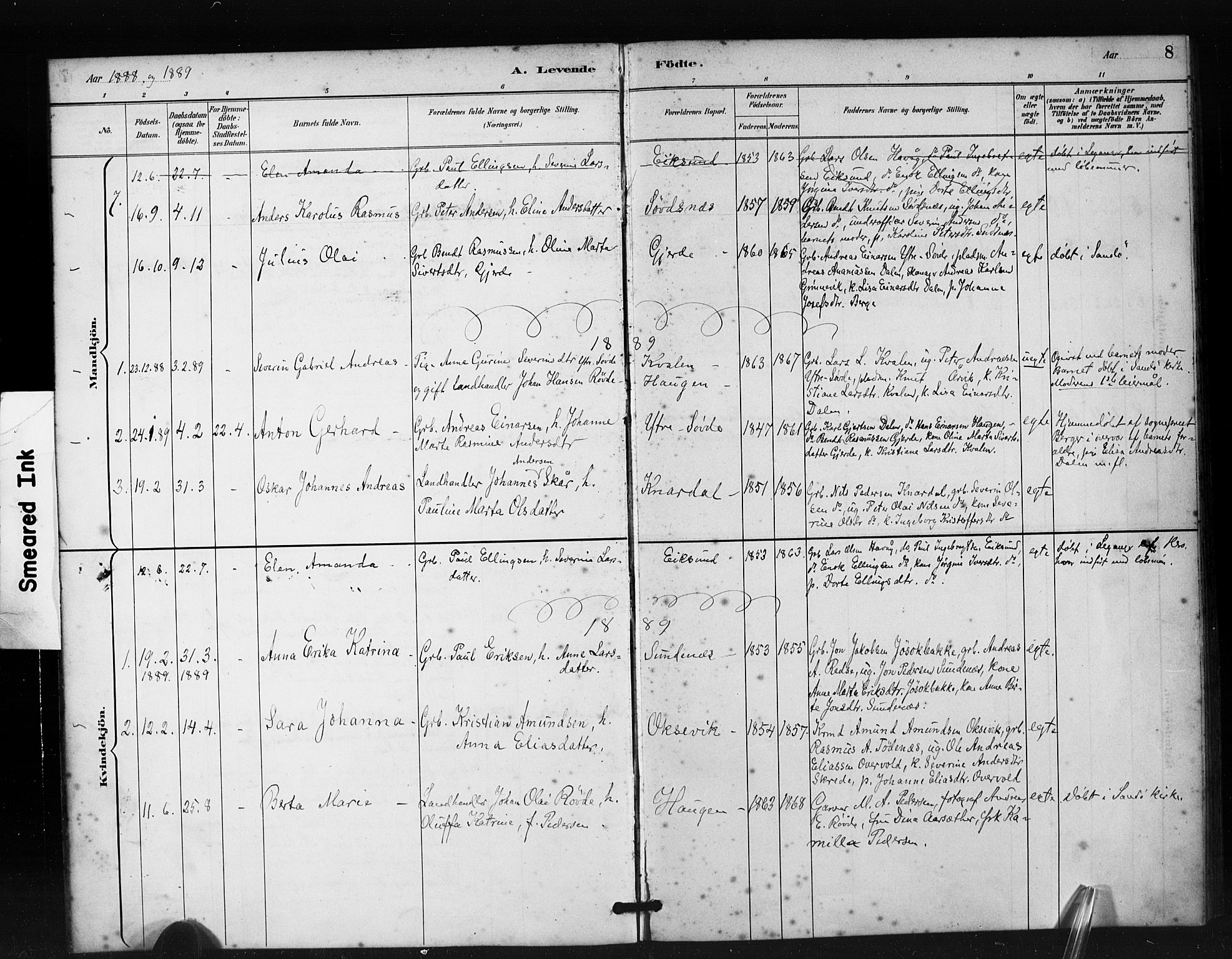 Ministerialprotokoller, klokkerbøker og fødselsregistre - Møre og Romsdal, AV/SAT-A-1454/504/L0056: Parish register (official) no. 504A03, 1884-1904, p. 8