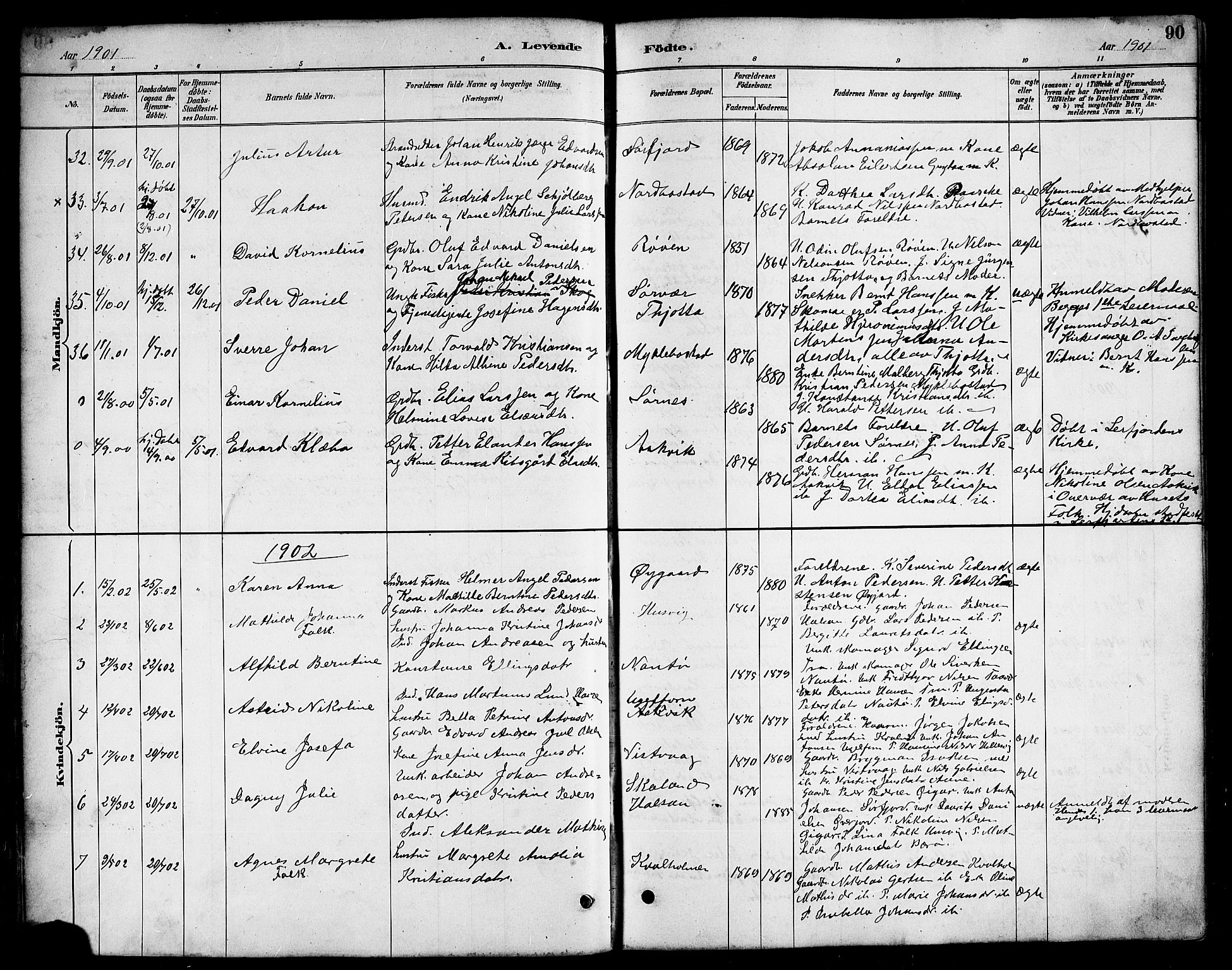 Ministerialprotokoller, klokkerbøker og fødselsregistre - Nordland, SAT/A-1459/817/L0268: Parish register (copy) no. 817C03, 1884-1920, p. 90
