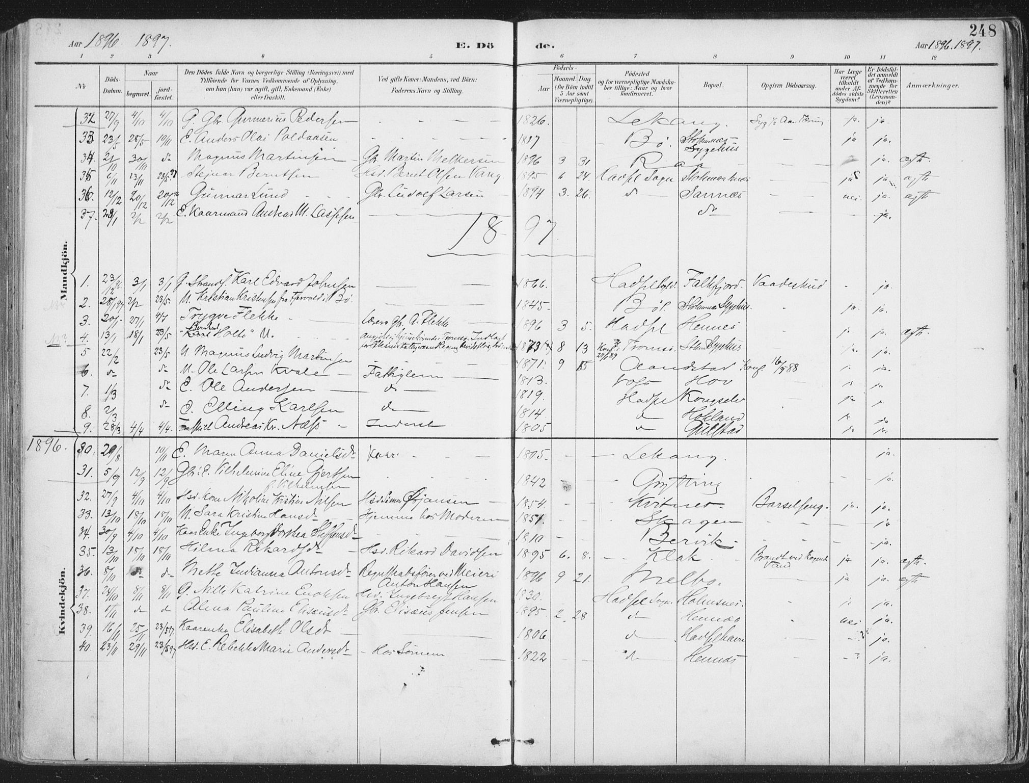 Ministerialprotokoller, klokkerbøker og fødselsregistre - Nordland, SAT/A-1459/888/L1246: Parish register (official) no. 888A12, 1891-1903, p. 248