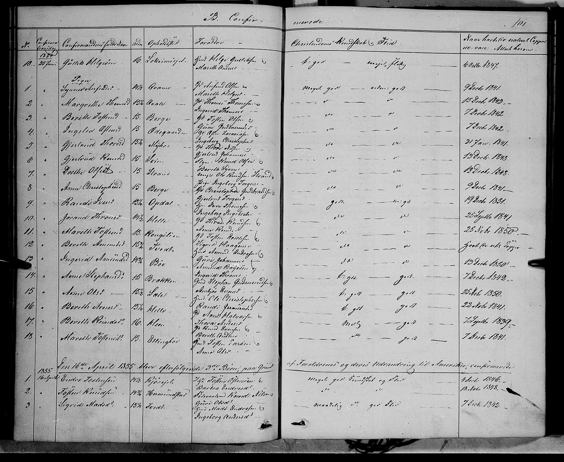 Vang prestekontor, Valdres, SAH/PREST-140/H/Ha/L0006: Parish register (official) no. 6, 1846-1864, p. 101