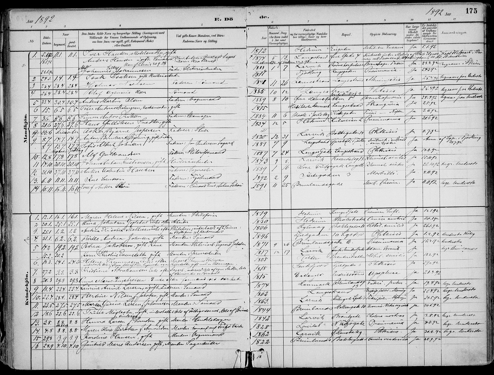 Larvik kirkebøker, AV/SAKO-A-352/F/Fb/L0004: Parish register (official) no. II 4, 1884-1902, p. 175